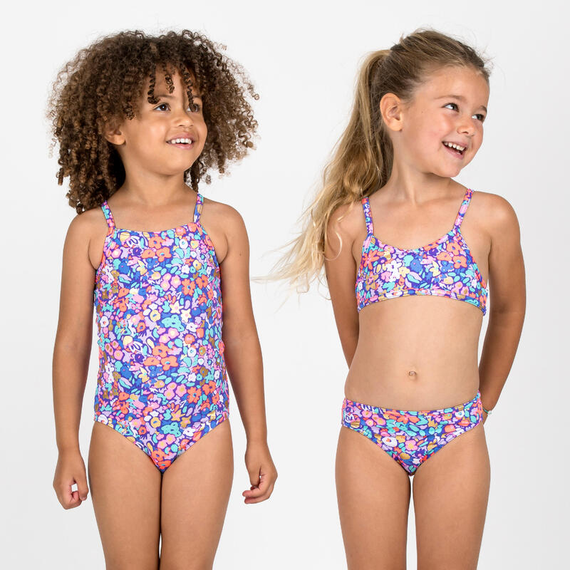 Çocuk Yuvarlak Yaka Bikini Takımı - Çok Renkli - Çiçek Desenli - BONI
