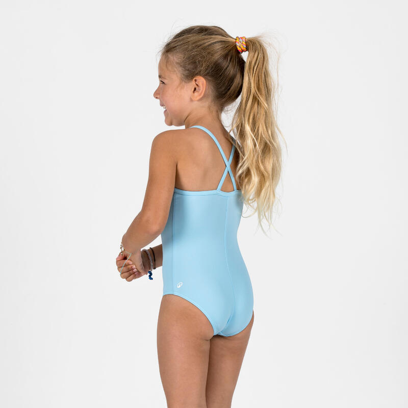 Maillot 1 pièce surf Fille - Hanalei summer vibes bleu ciel
