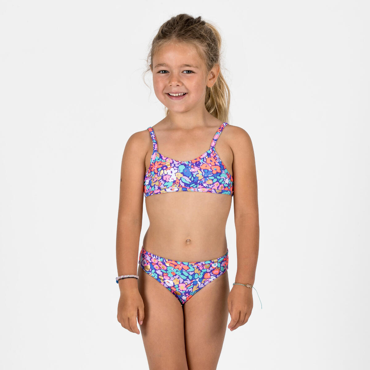 Maillot 2 pièces fleuri surf bretelles croisées fille - Boni multicolore