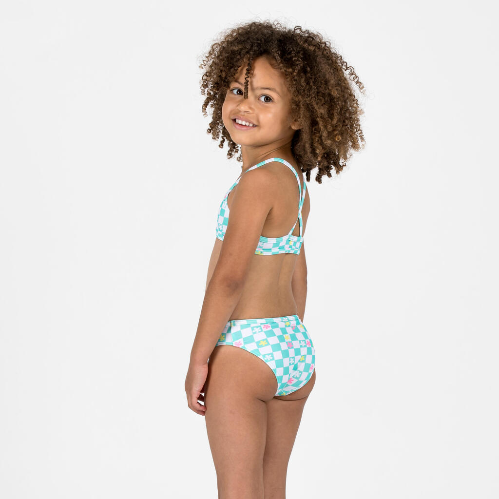 Maillot 2 pièces surf bretelles croisées fille - Boni vert et blanc