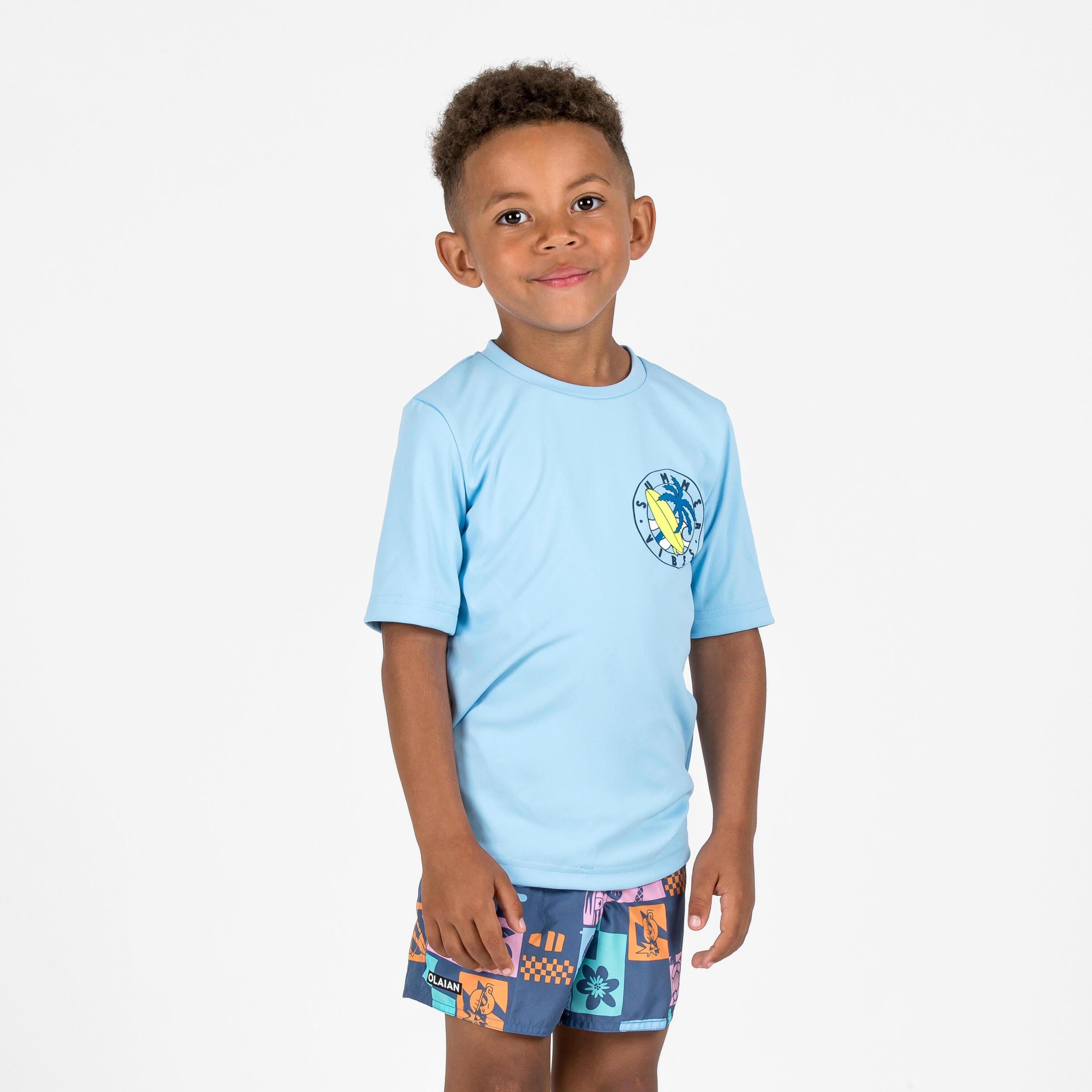 T-shirt anti UV surf Junior - 100 bleu ciel 4/22