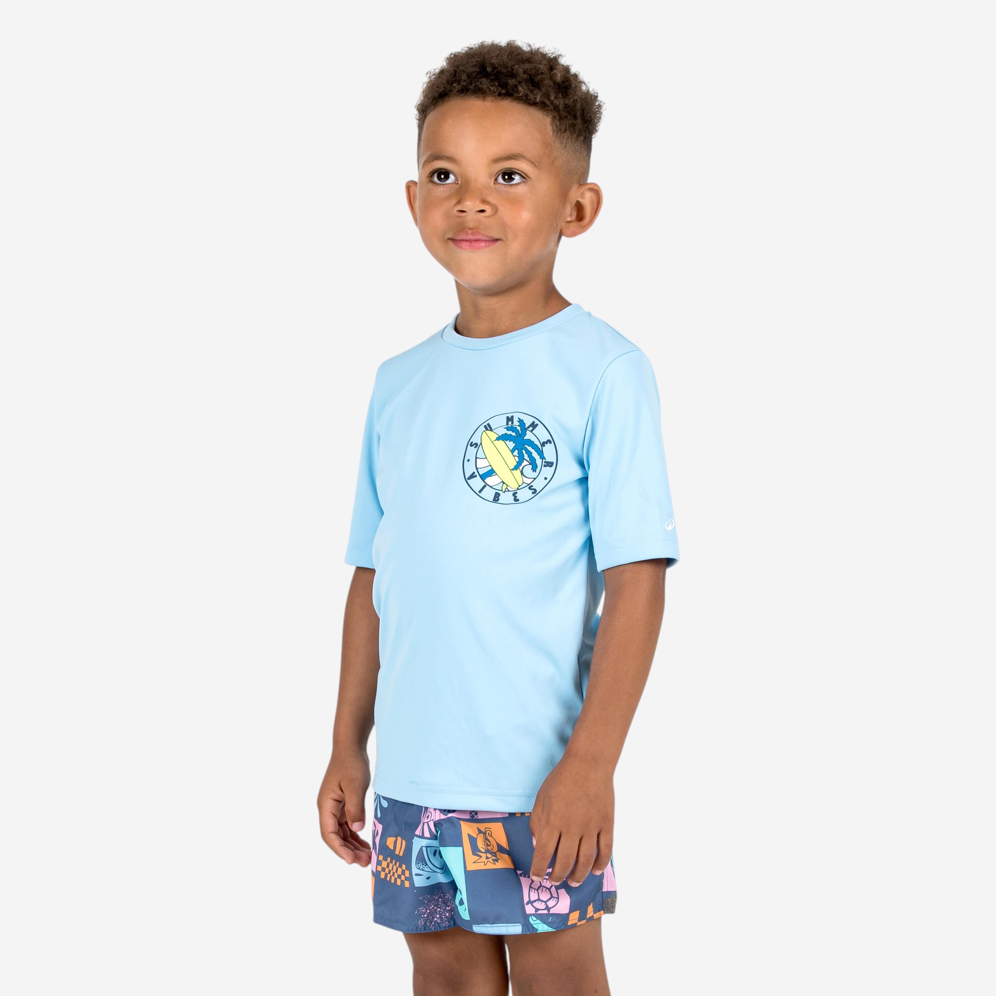 Tricou anti-UV surf 100 Albastru deschis Copii