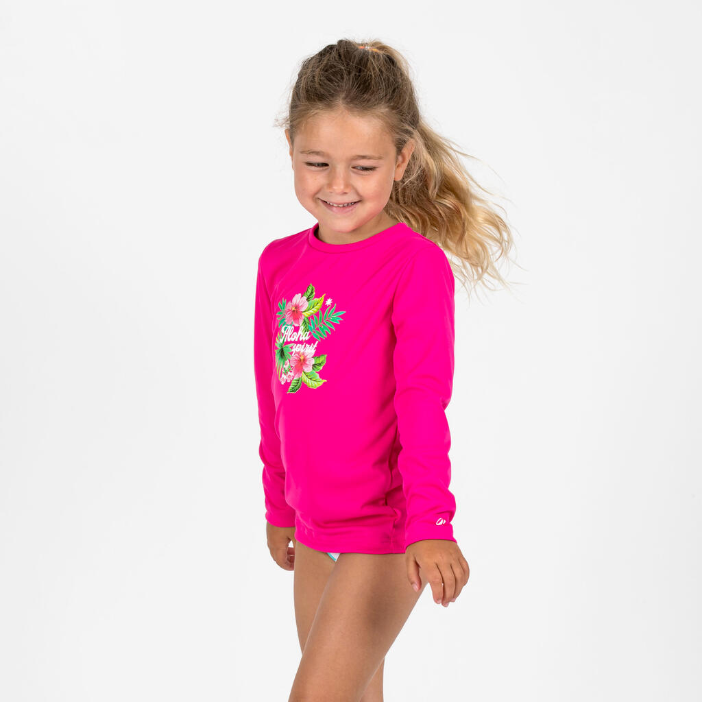 T-shirt anti UV manches longues surf Junior - 100 rose