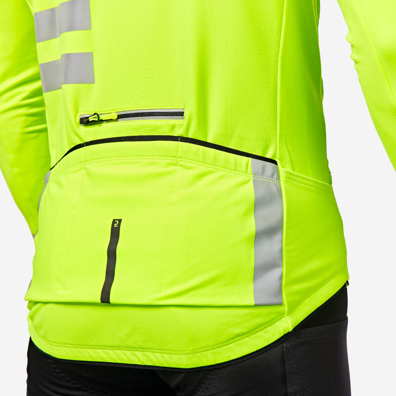 Pánský dres na silniční cyklistiku s dlouhým rukávem RC500 zajišťující viditelnost podle normy EN17353 