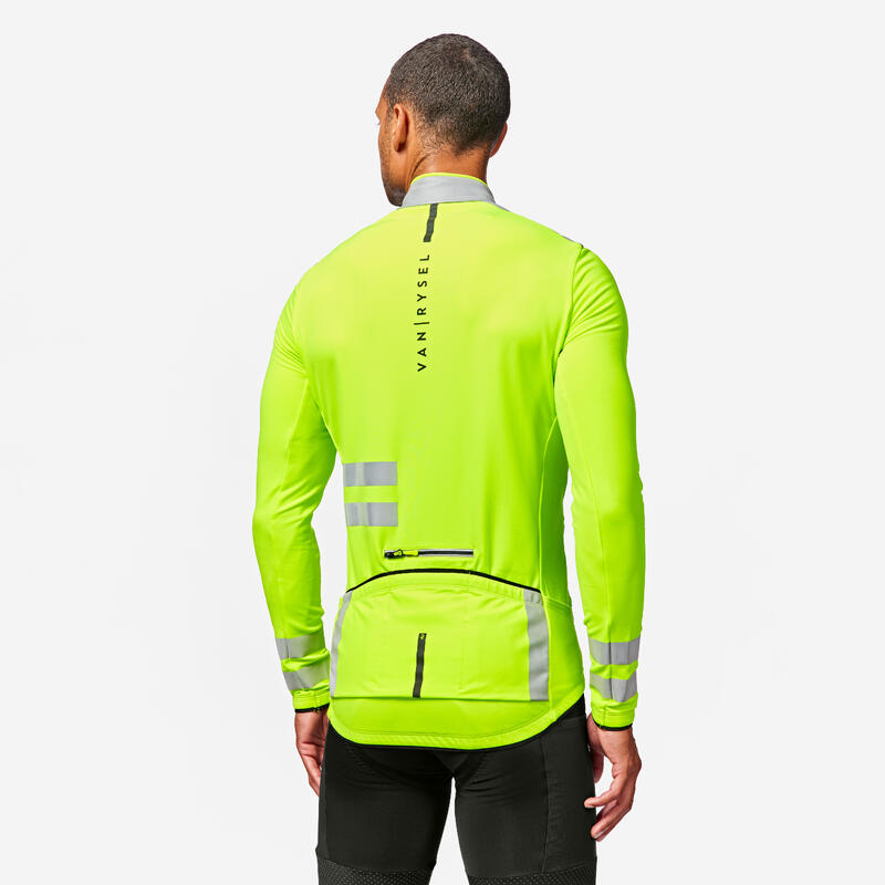Pánský dres na silniční cyklistiku s dlouhým rukávem RC500 zajišťující viditelnost podle normy EN17353 