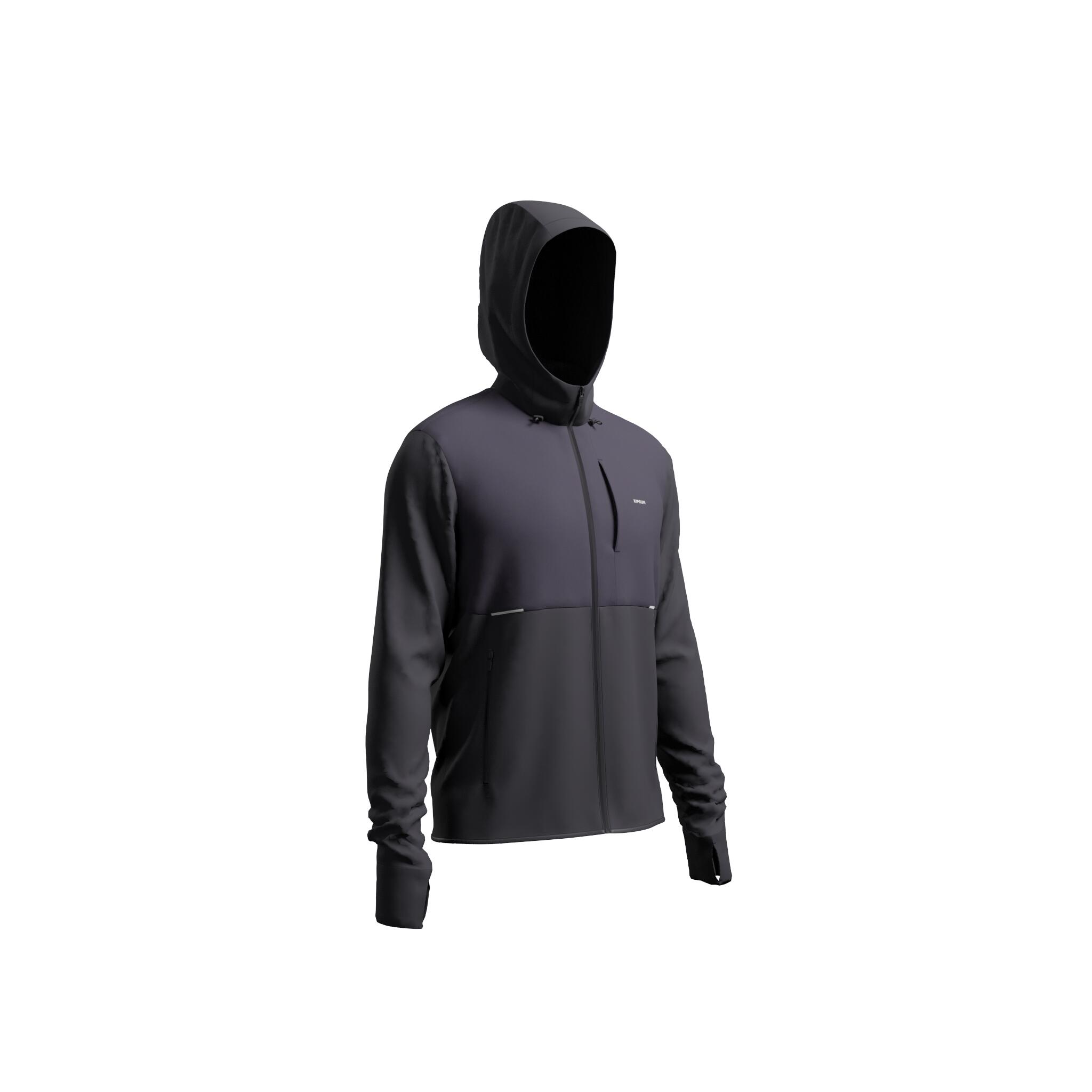 Chamarra de running cálida negra para hombre Kiprun Run 100 Warm 12/14