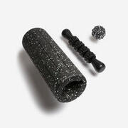 Set de masaj 3 în 1, rulou neted, minge și băț Negru