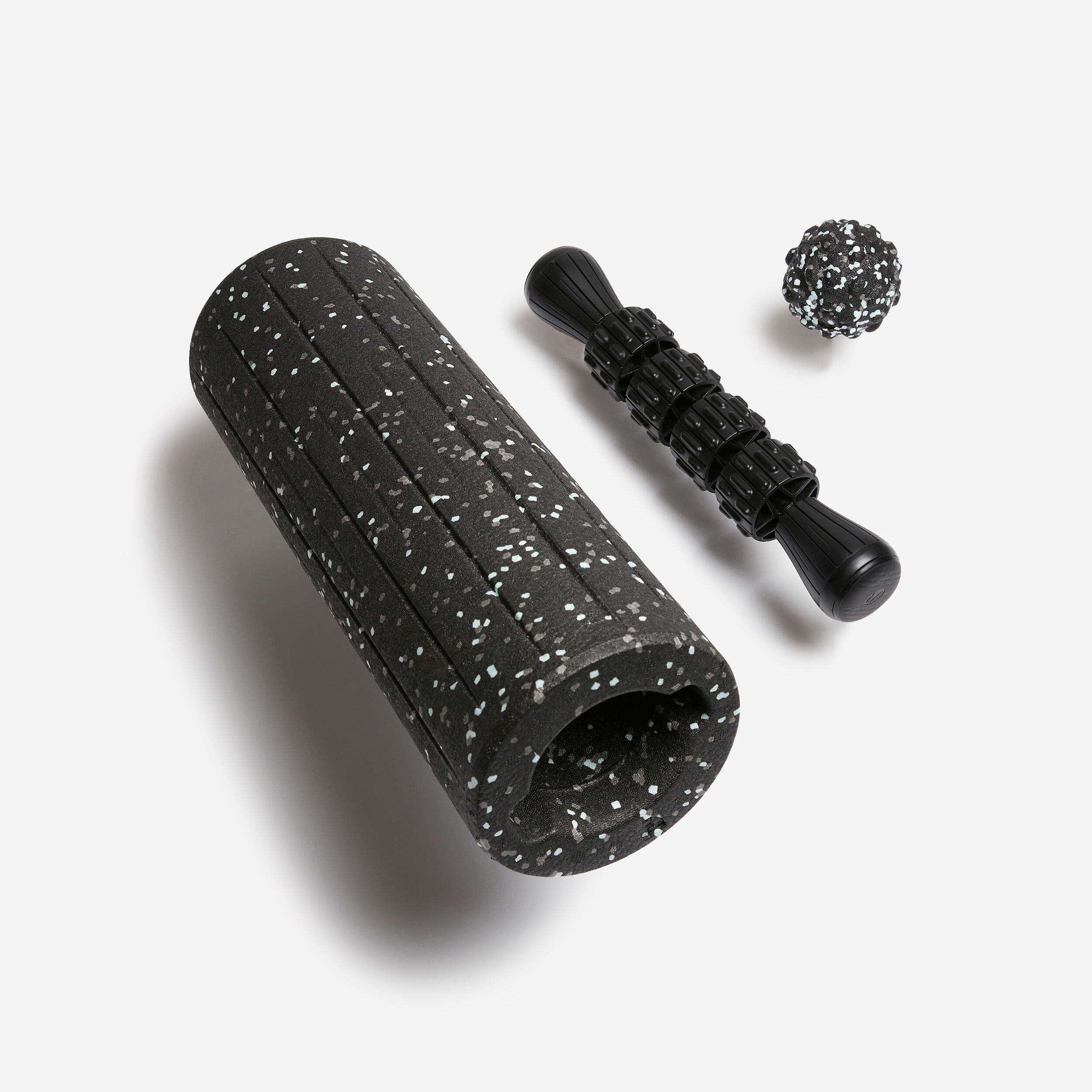 Kit de massage 3 en 1, rouleau lisse, balle et stick, noir - DECATHLON