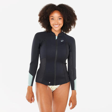 Top snorkeling manches longues femme caoutchouc naturel Yulex 1.5mm, noir