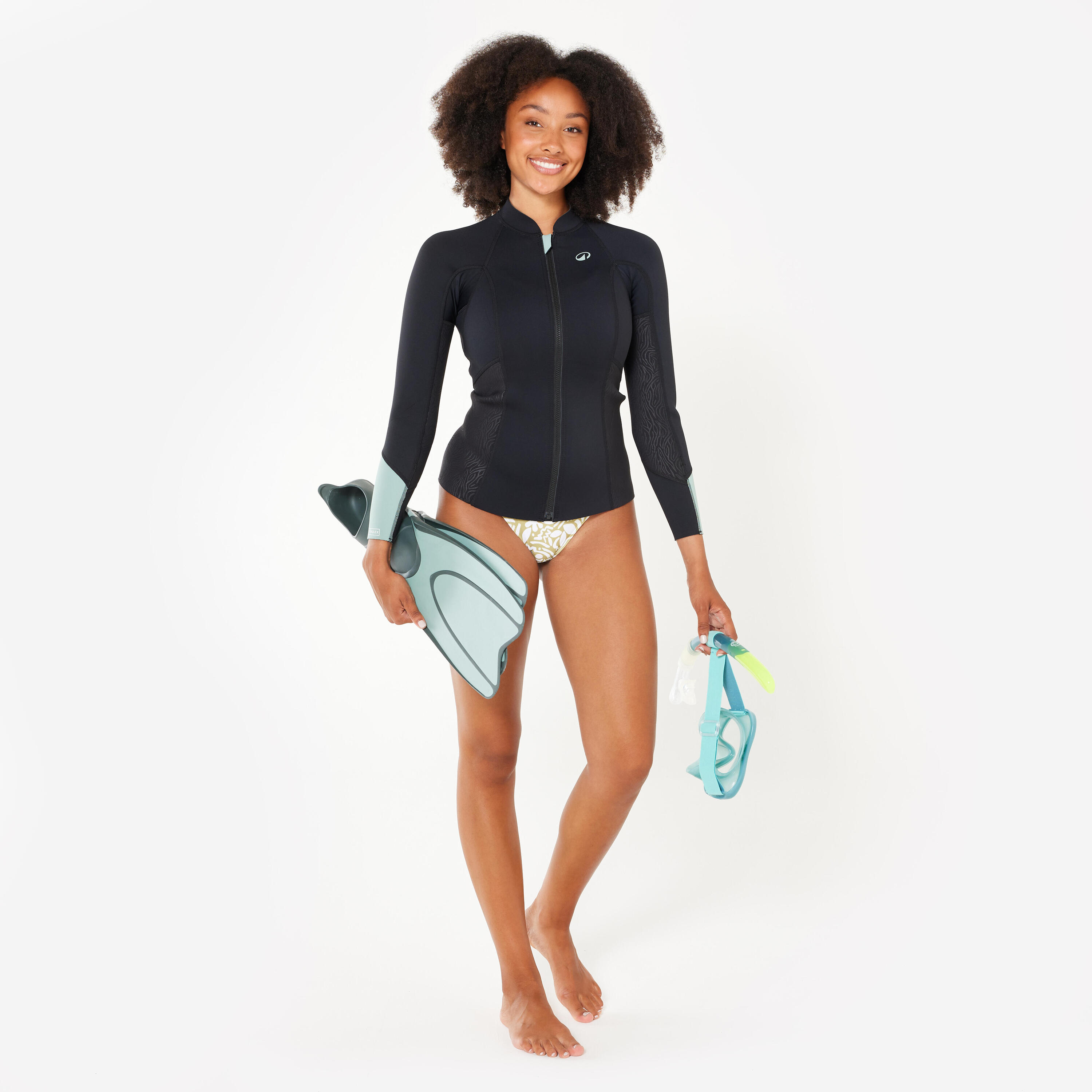 Top snorkeling manches longues femme caoutchouc naturel Yulex 1.5mm, noir 2/11