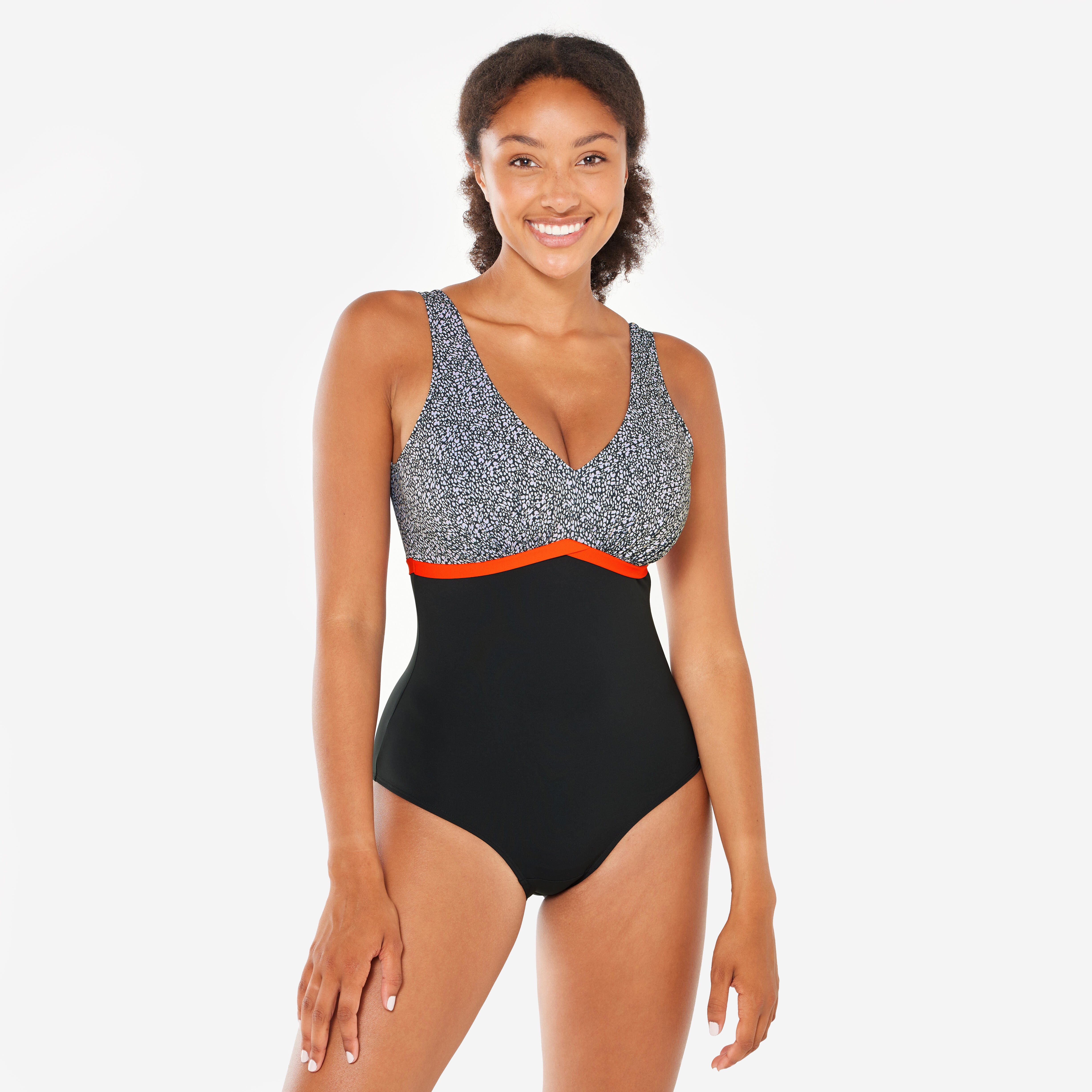 Women’s aquafitness 1-piece swimsuit - Rosy black