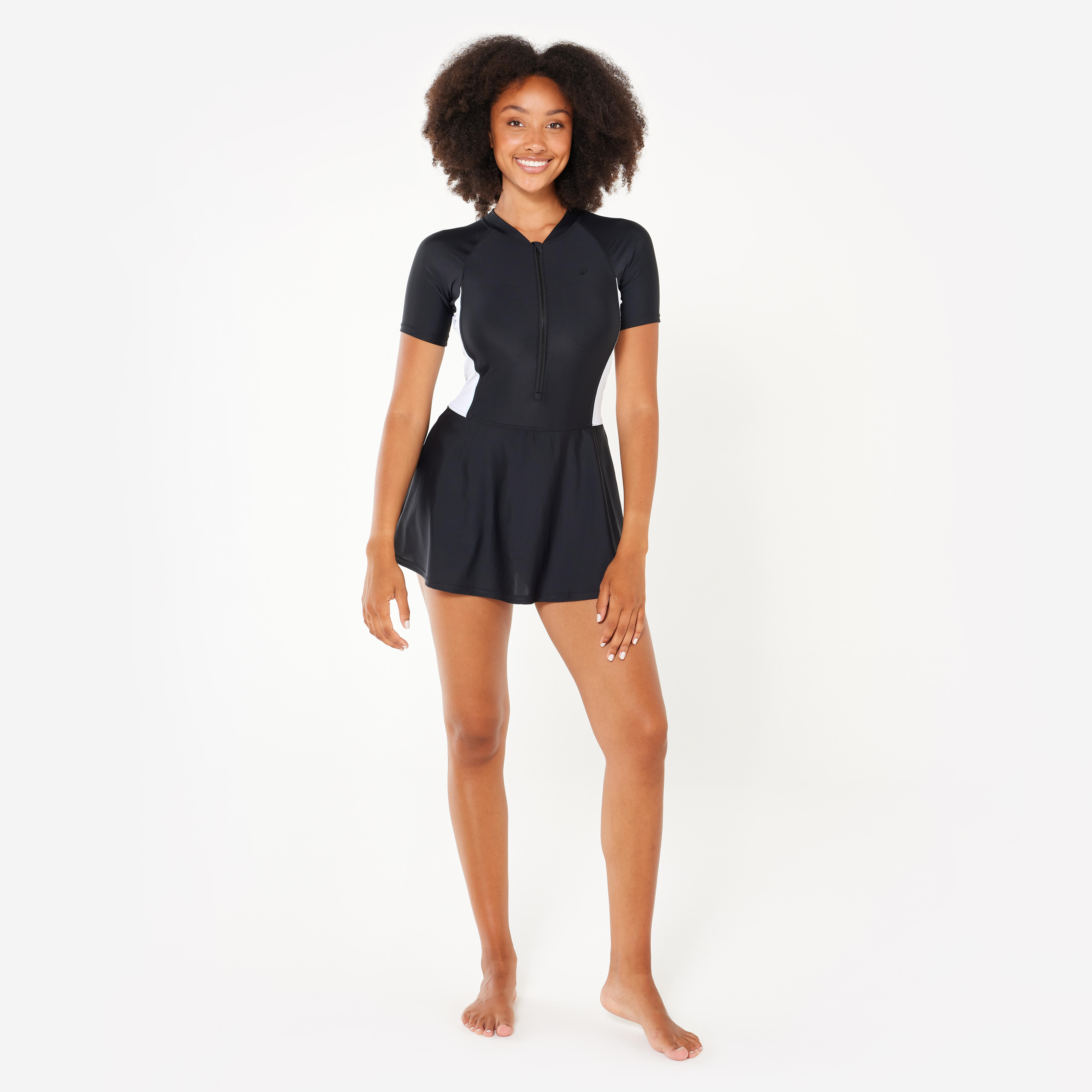 One-piece skirt swimsuit with zip UNA black/white