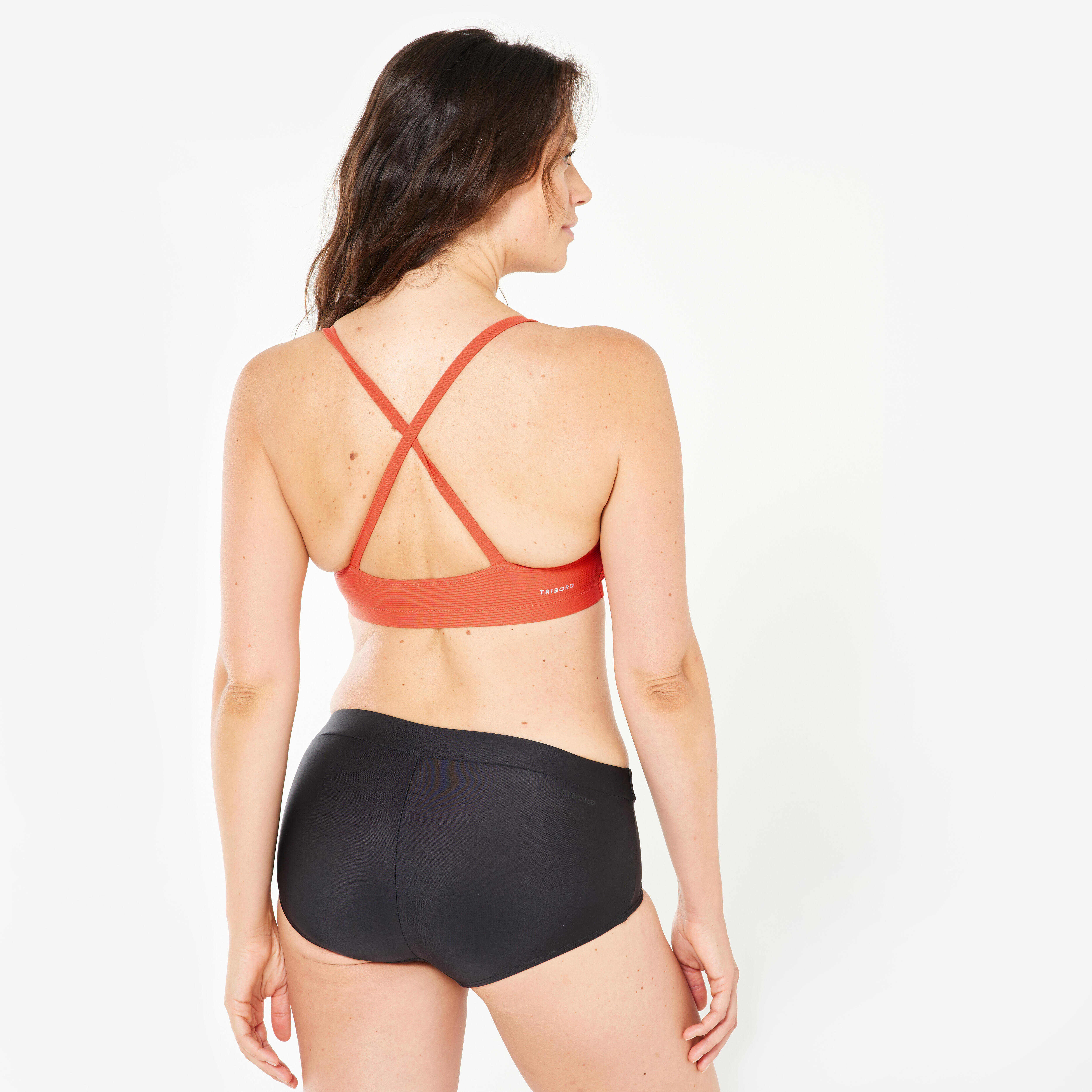 Women’s Swimming Textured Crop Top Swimsuit Top - Lila Simy Terracotta - NABAIJI