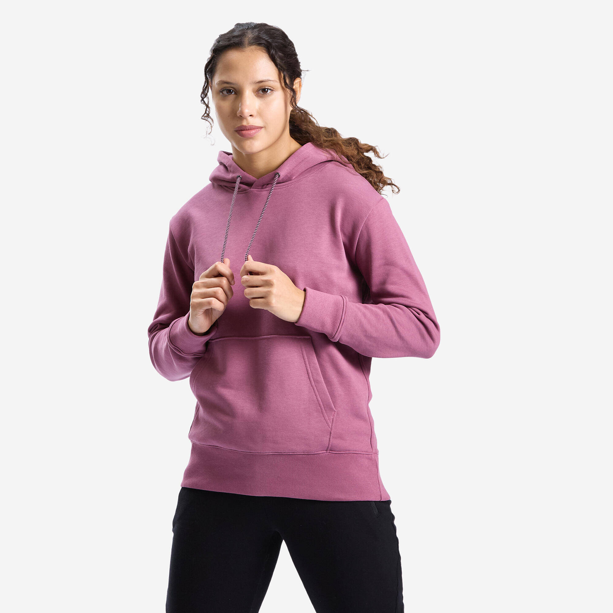 Women's Gym Cotton Blend Hoodie Sweatshirt 500 Print-Purple