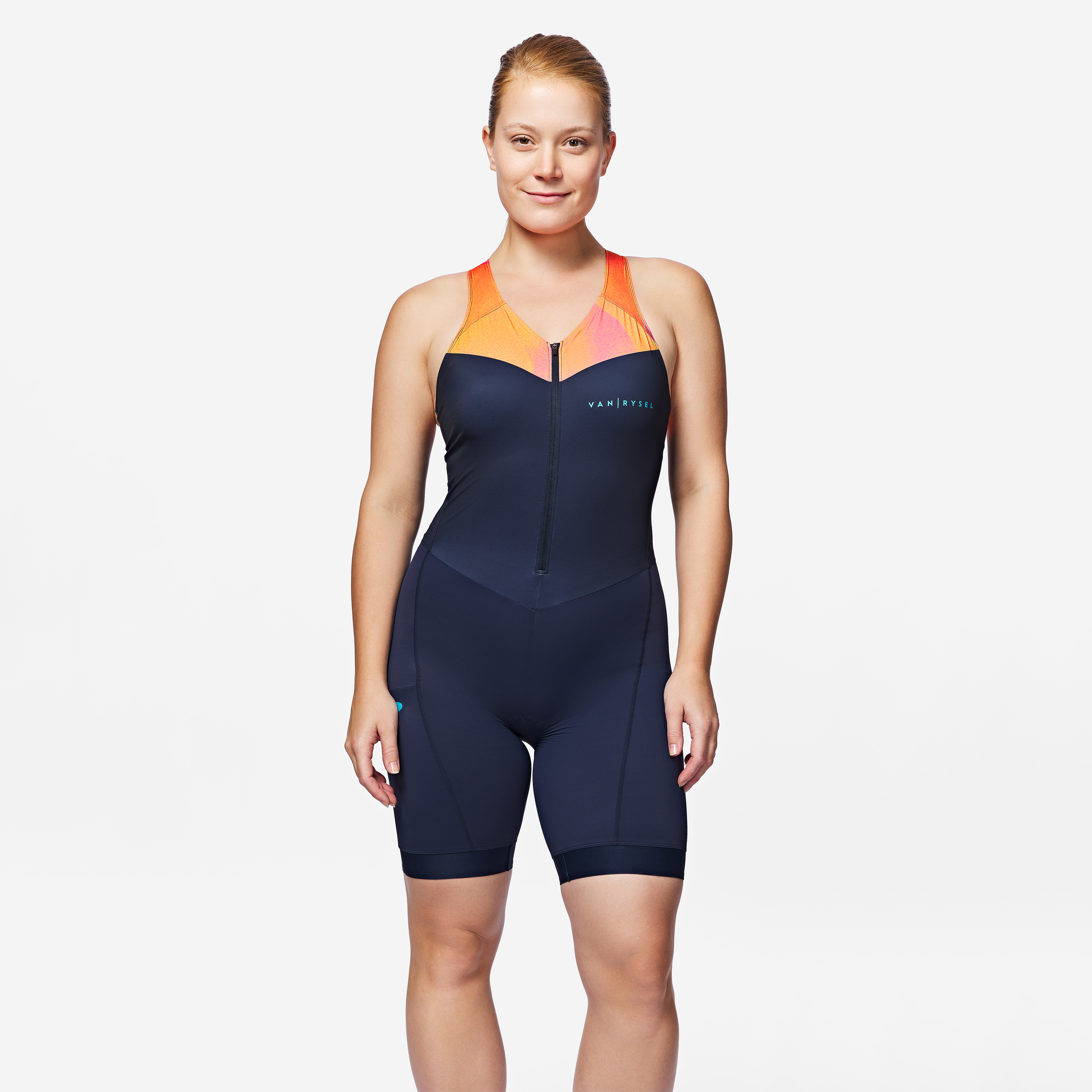 Combinaison triathlon trifonction sd femme courte distance navy orange - Triathlon - VAN RYSEL- Clubs - Entreprises - Collectivités - Associations