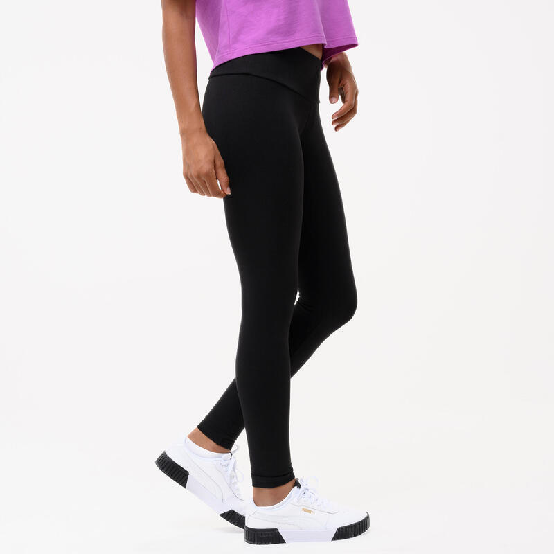 Legging fitness confortable coton 7/8 femme, noir