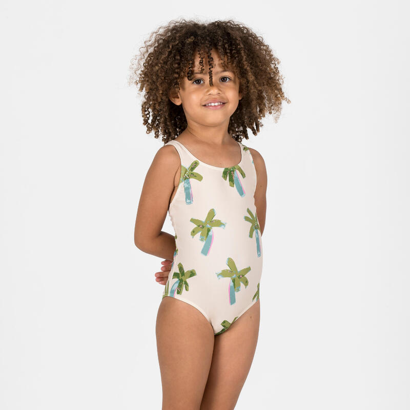 Costum întreg înot Bej imprimeu palmieri Bebe / Fete