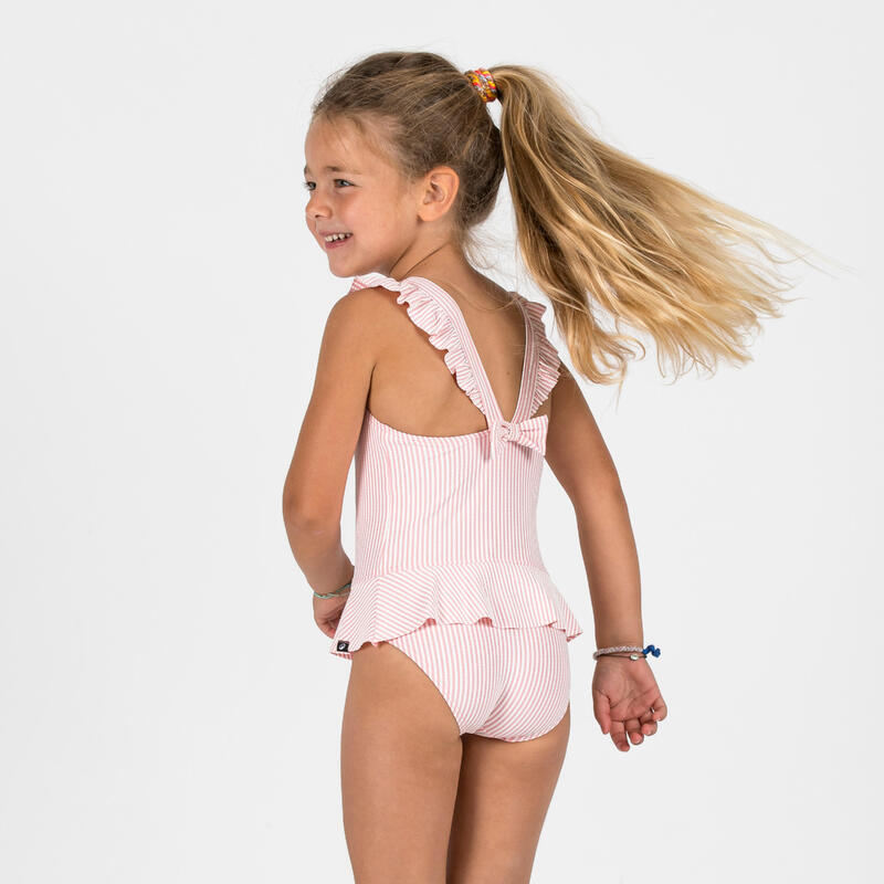 Maillot de bain 1 pièce jupette Bébé / Fille - rayé rose et blanc