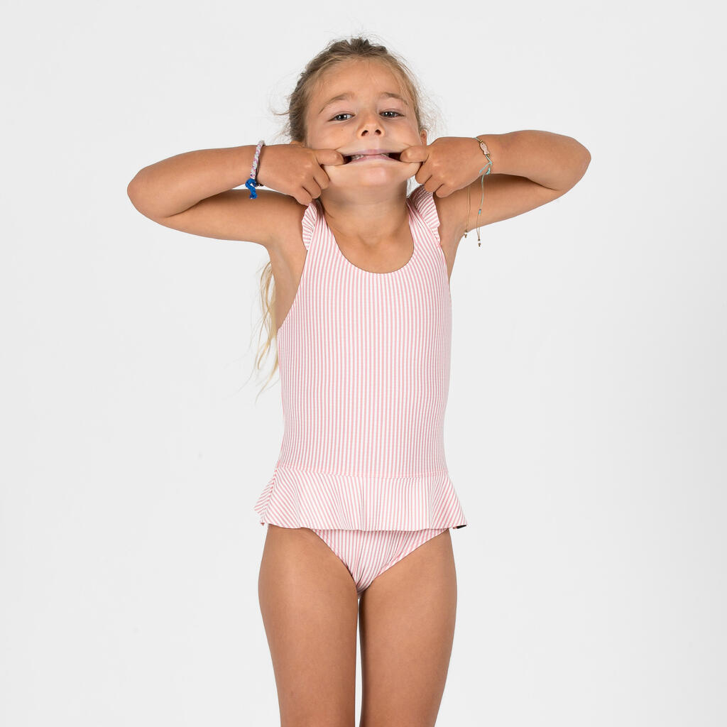 Roze-beli prugasti jednodelni kupaći kostim za bebe / devojčice