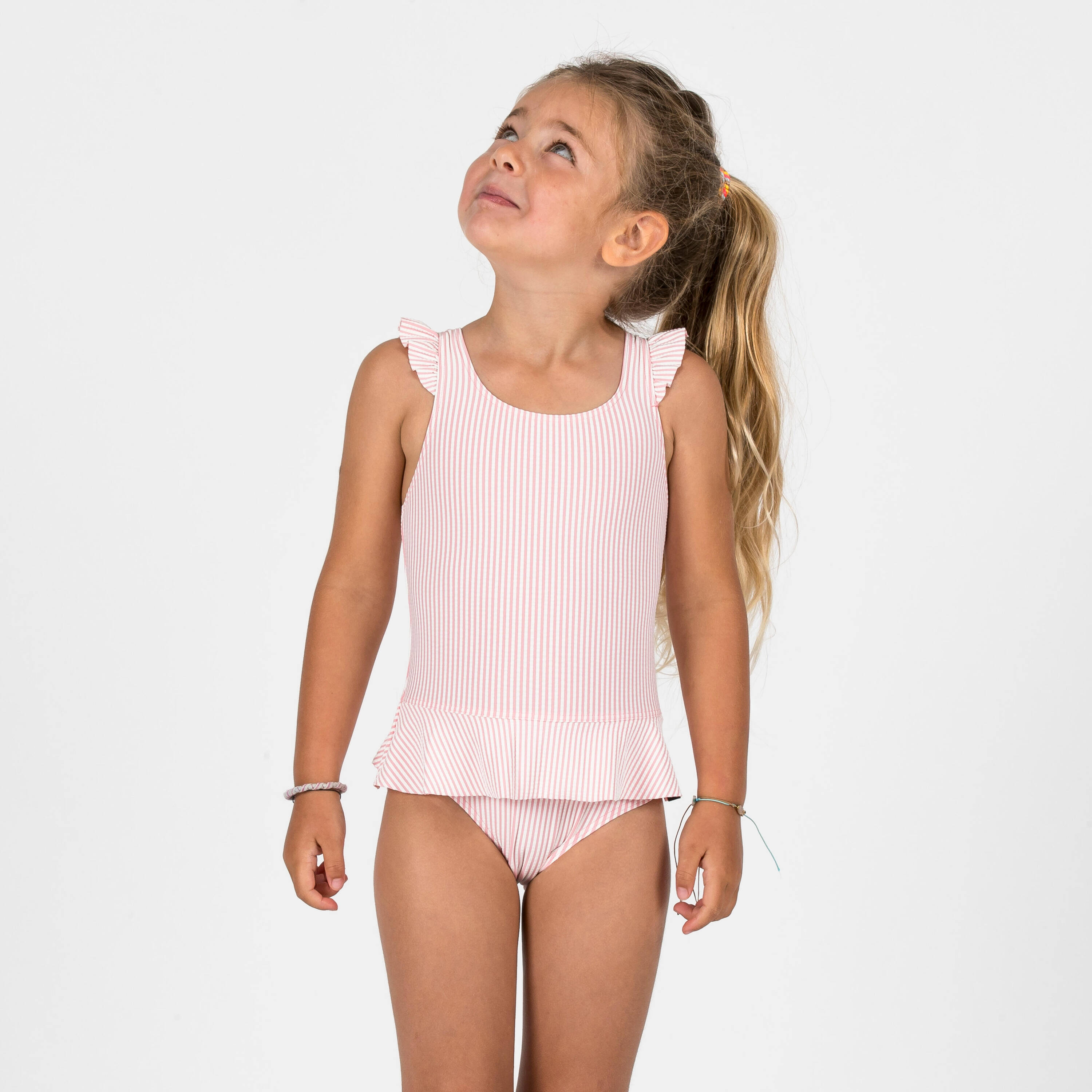 Baby/Girls' 1-Piece Skirt Swimsuit Soft & Stretchable Pink White Stripe -  3