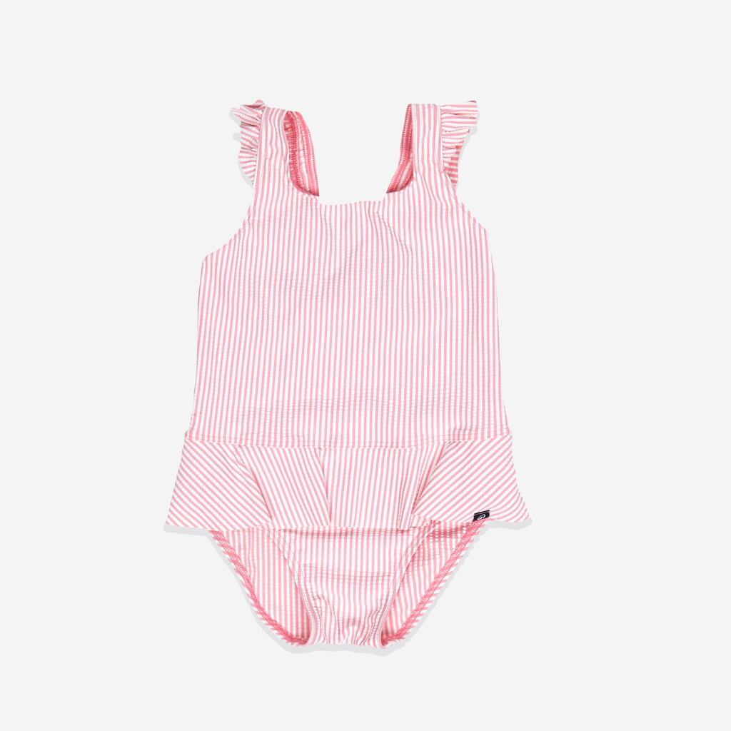 Roze-beli prugasti jednodelni kupaći kostim za bebe / devojčice