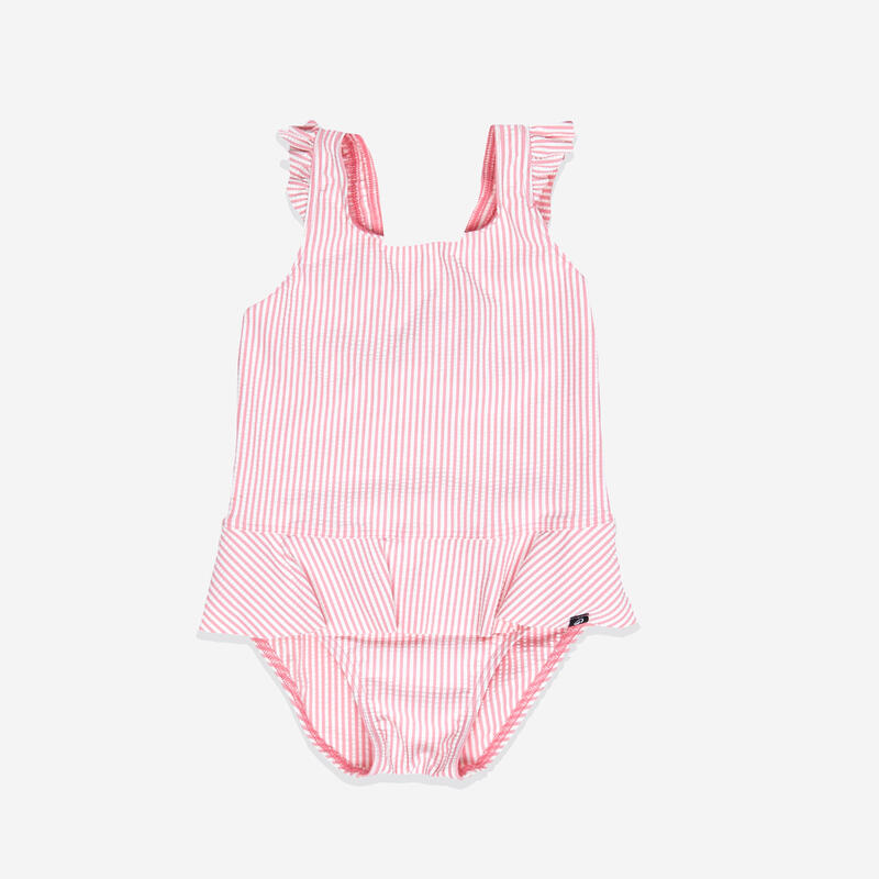 Çocuk/Bebek Etekli Mayo - Pembe/Beyaz - Çizgili - JULIA