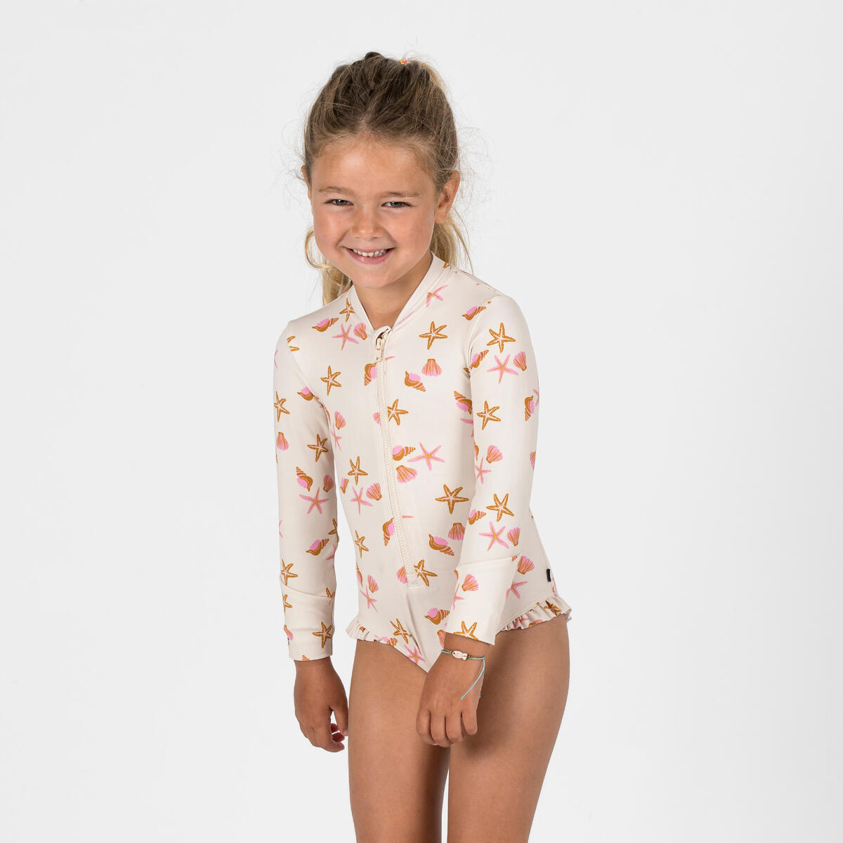 Maillot de bain 1 pièce anti UV manches longues Bébé / Fille - Izia shell blanc