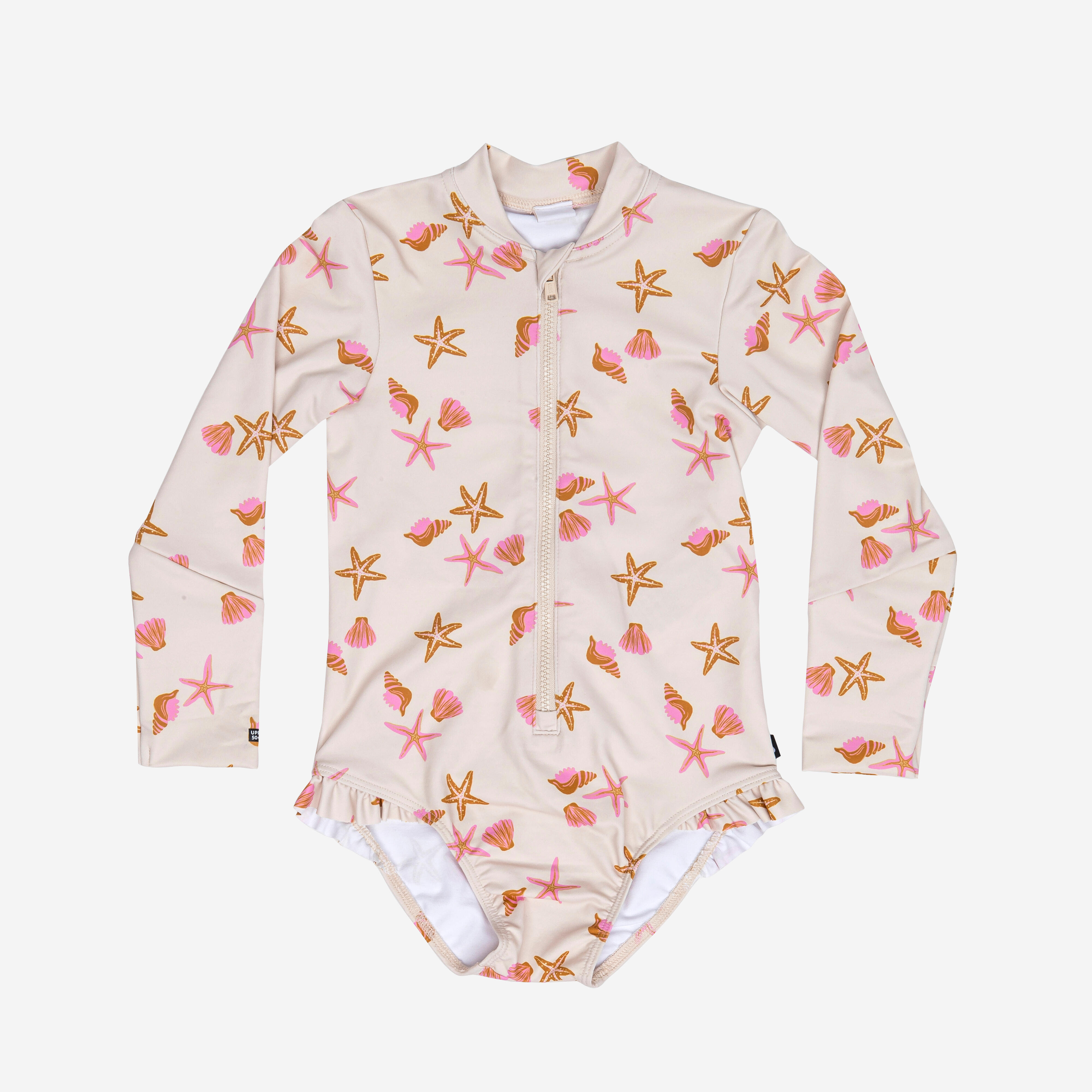 Maillot de bain 1 pièce anti-UV à manches longues bébé, Izia shell blanc - DECATHLON