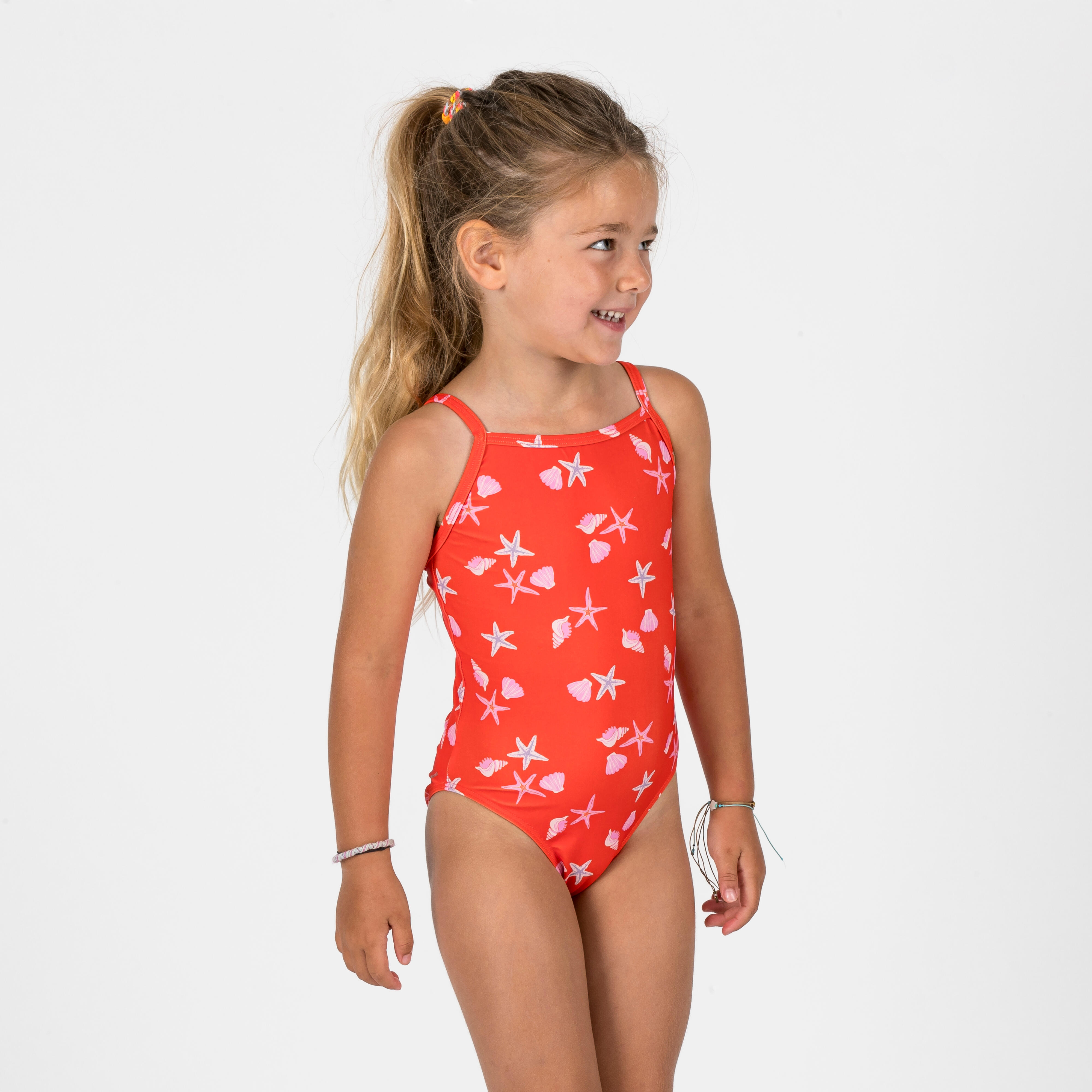 Fato de banho bebé / menina - vermelho estampado conchas