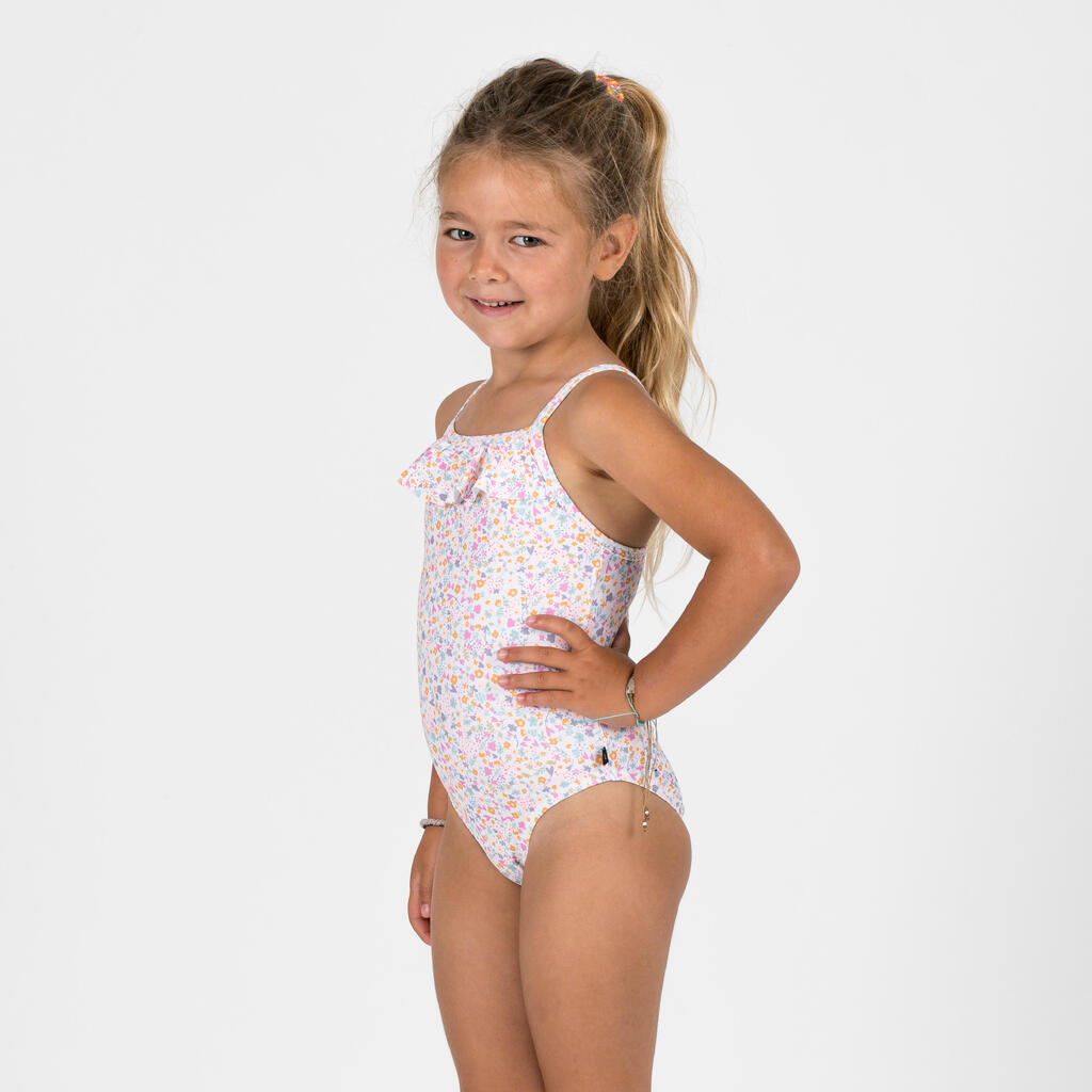 Maillot de bain 1 pièce avec volants Bébé / Fille - blanc rose imprimés fleurs