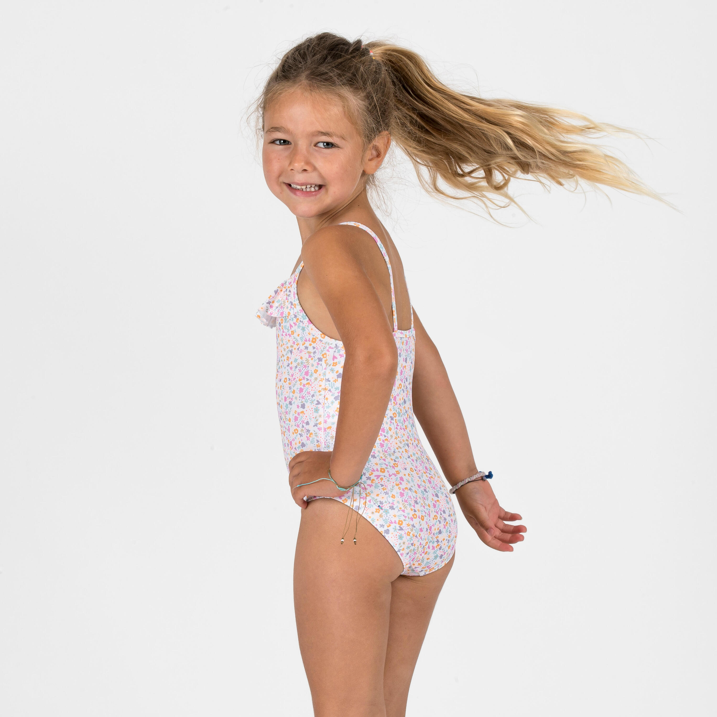 Maillot de bain 1 pièce avec volants Bébé / Fille - blanc rose imprimés fleurs 4/7