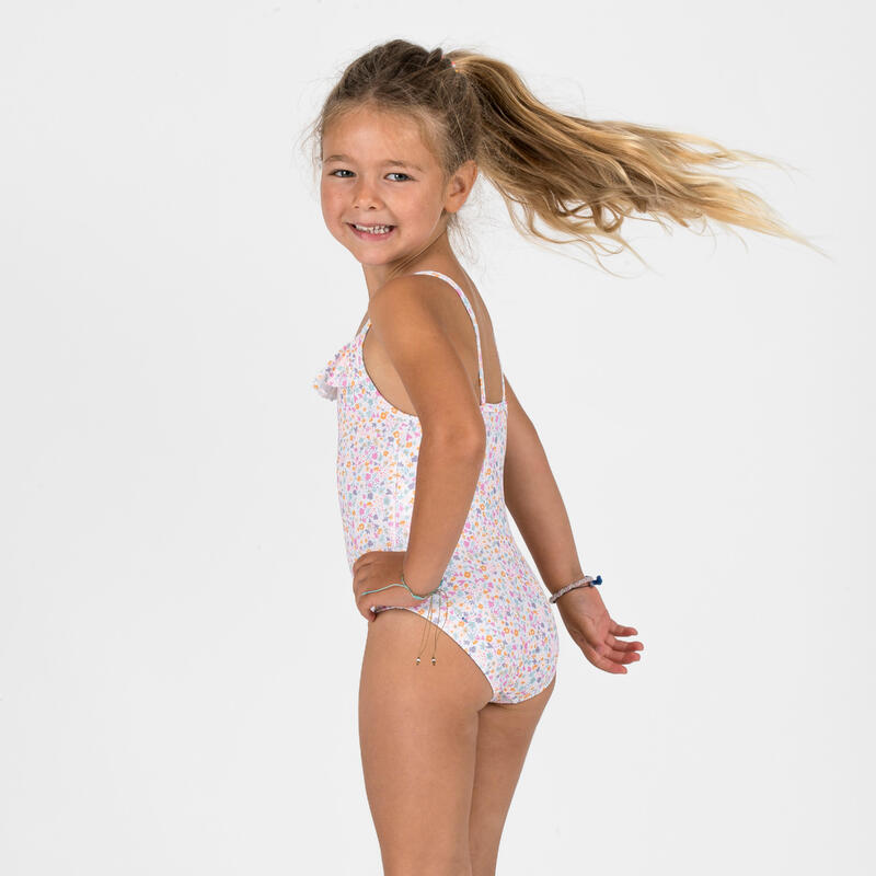 Maillot de bain 1 pièce avec volants Bébé / Fille - blanc rose imprimés fleurs