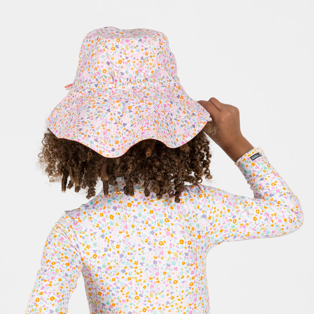 Baby reversible UV-protection hat - coral and flower print