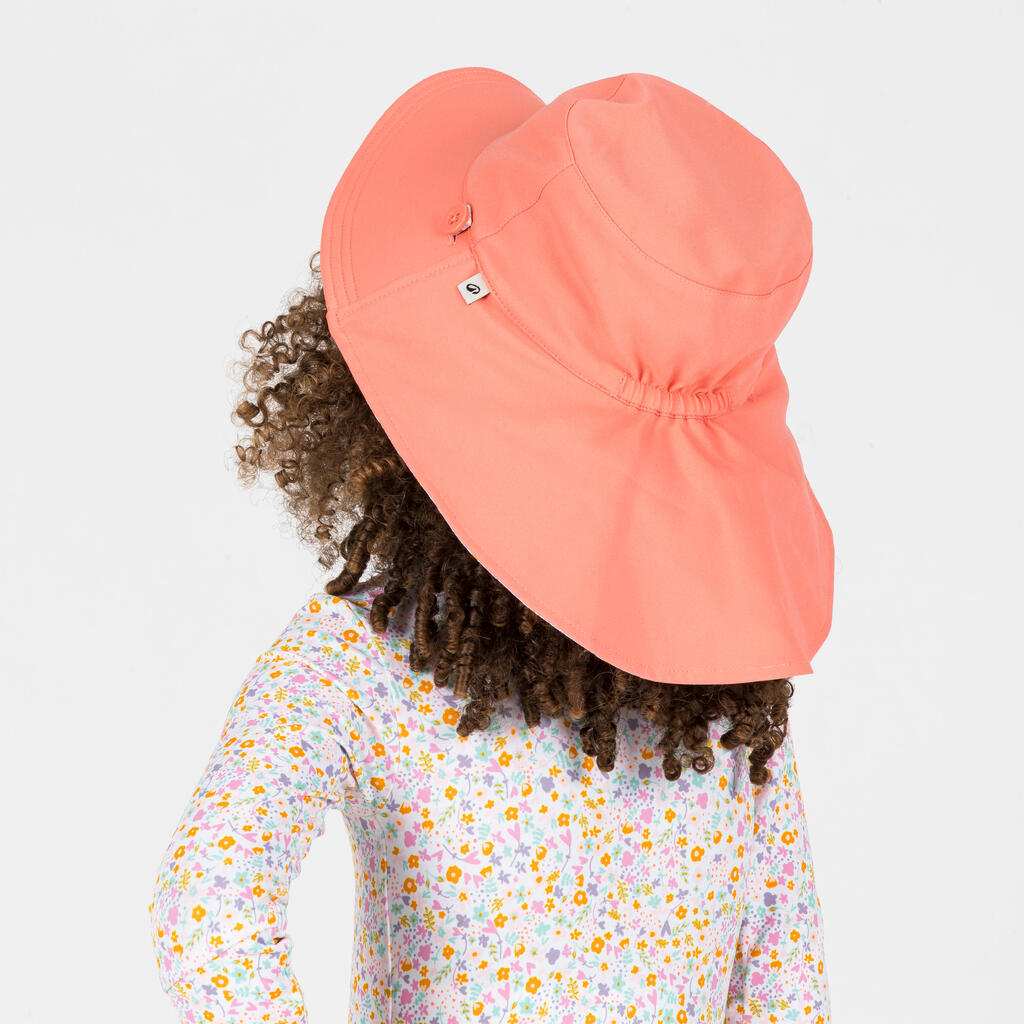 Chapeau anti UV réversible Bébé - corail et imprimés fleurs