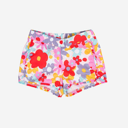 Short de bain Bébé / Enfant - blanc rose imprimés fleurs