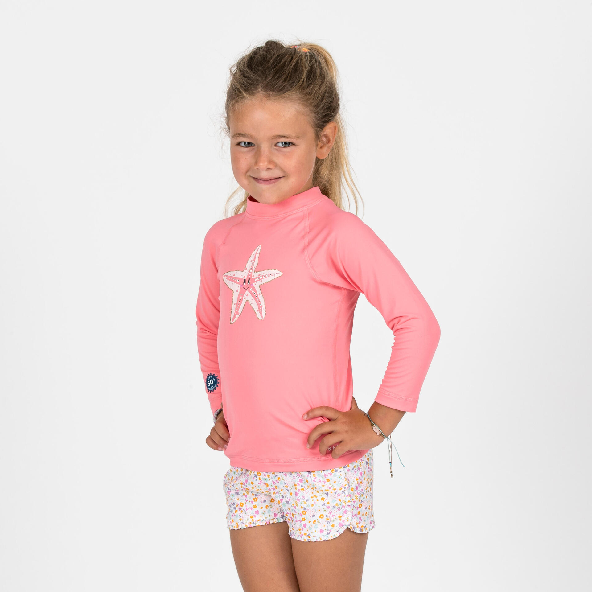 Baby Kids' swim shorts flower print white pink