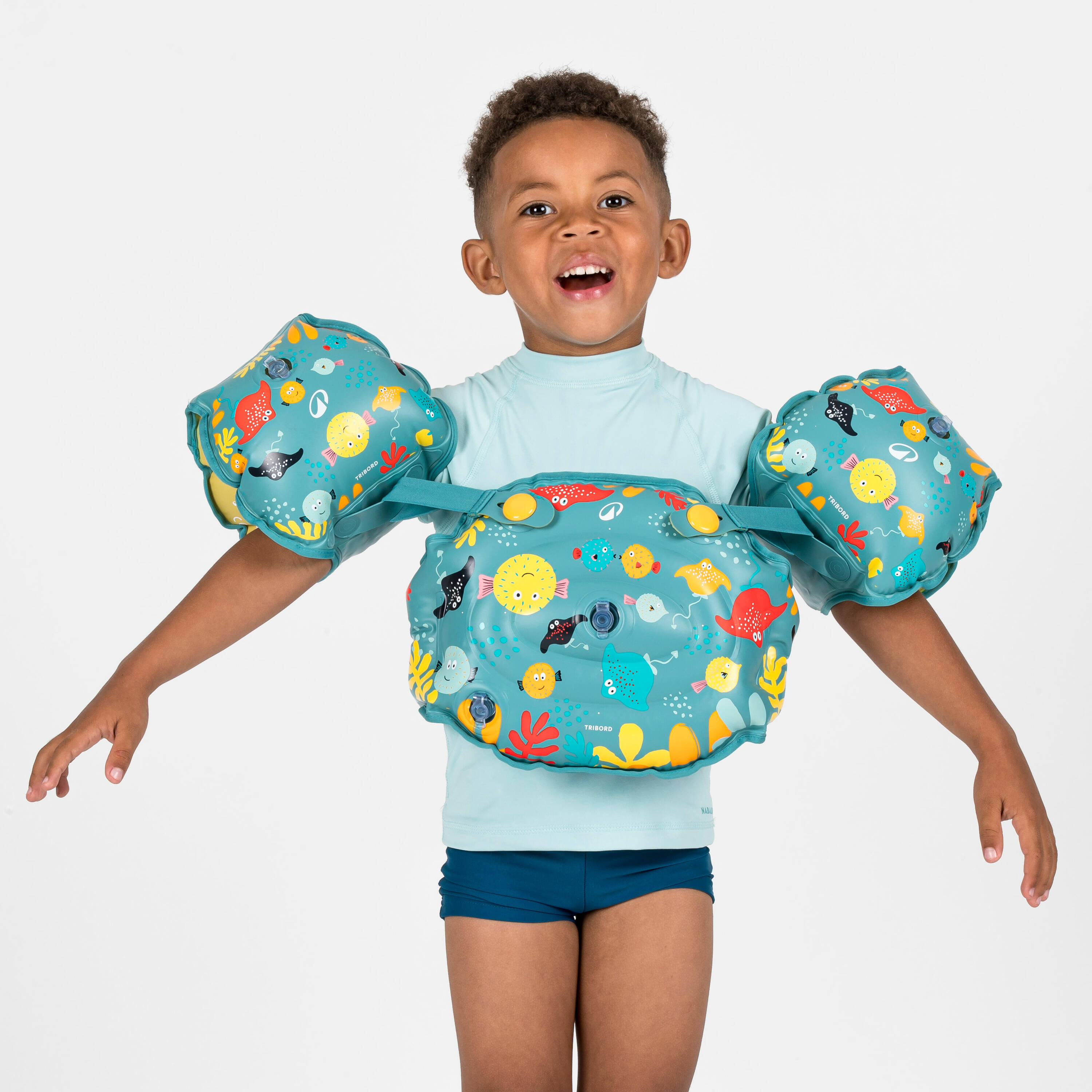 Kids' Progressive Swimming Armbands-Waistband Secure Fit 15-30 kg Tiswim Blue -  3