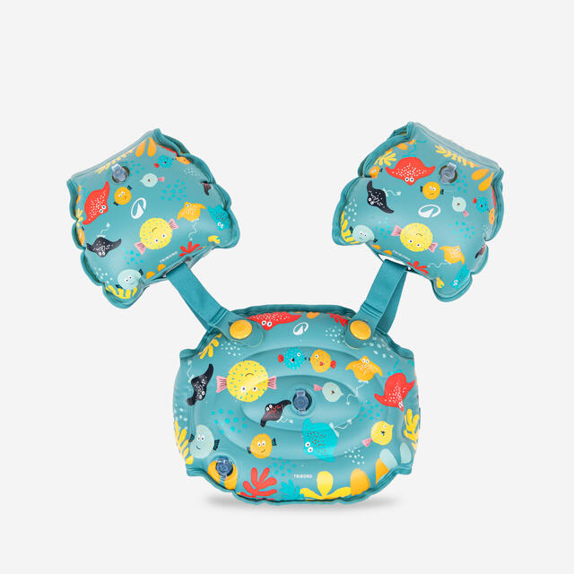 Schwimmflügel Gurt Kinder wandelbar 15–30 kg - Tiswim Print Allfish/blau