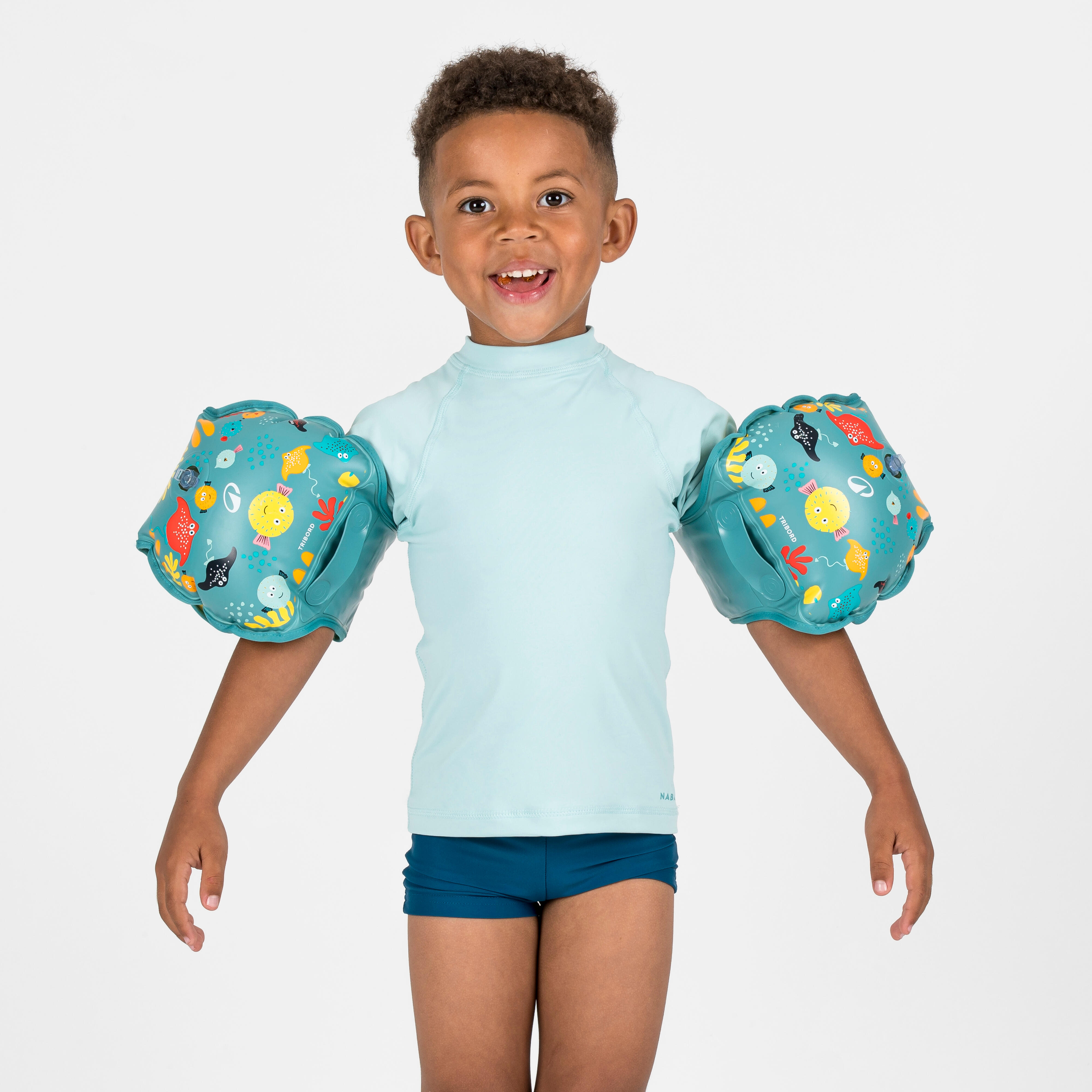 Kids' Progressive Swimming Armbands-Waistband Secure Fit 15-30 kg Tiswim Blue