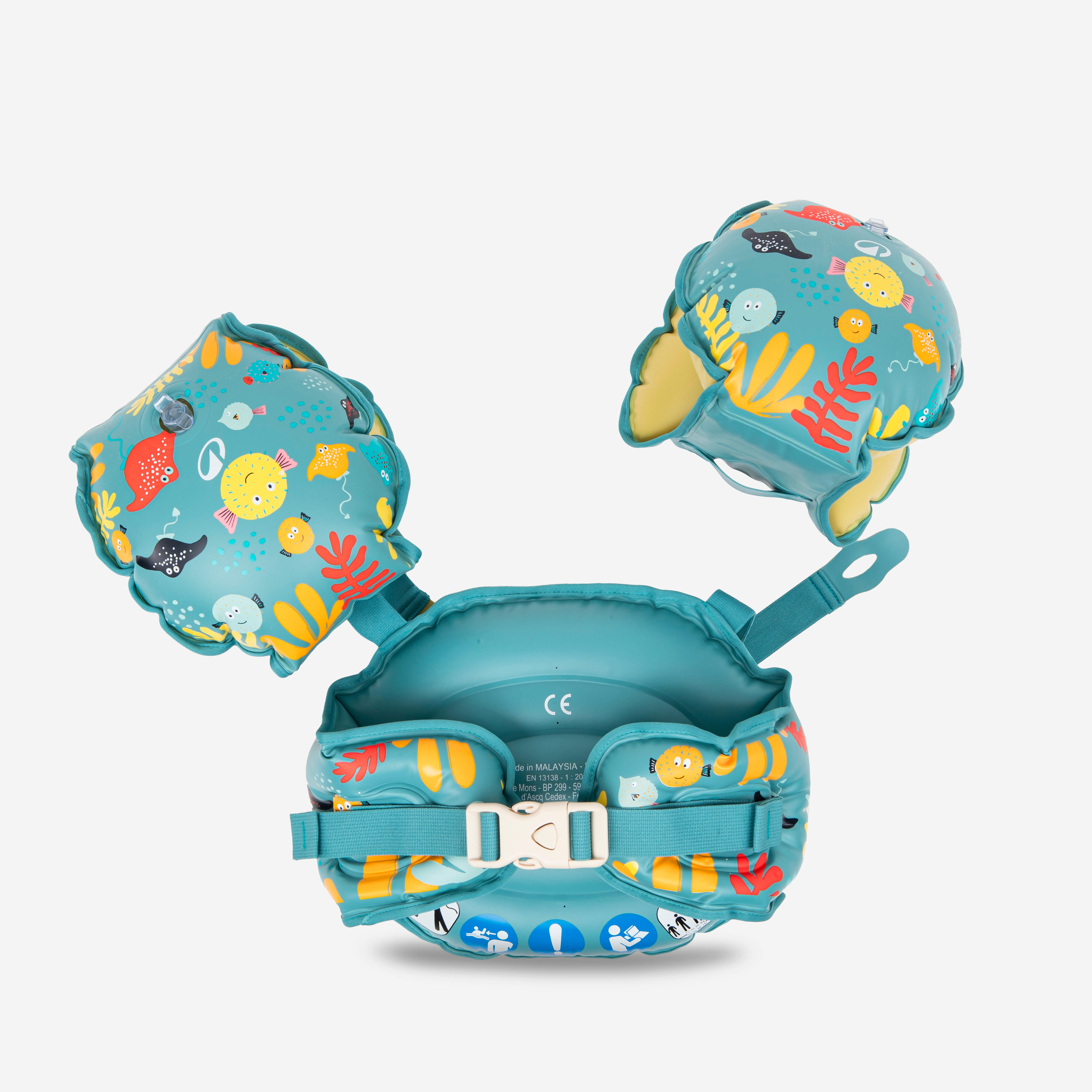 Kids' Progressive Swimming Armbands-Waistband Secure Fit 15-30 kg Tiswim Blue