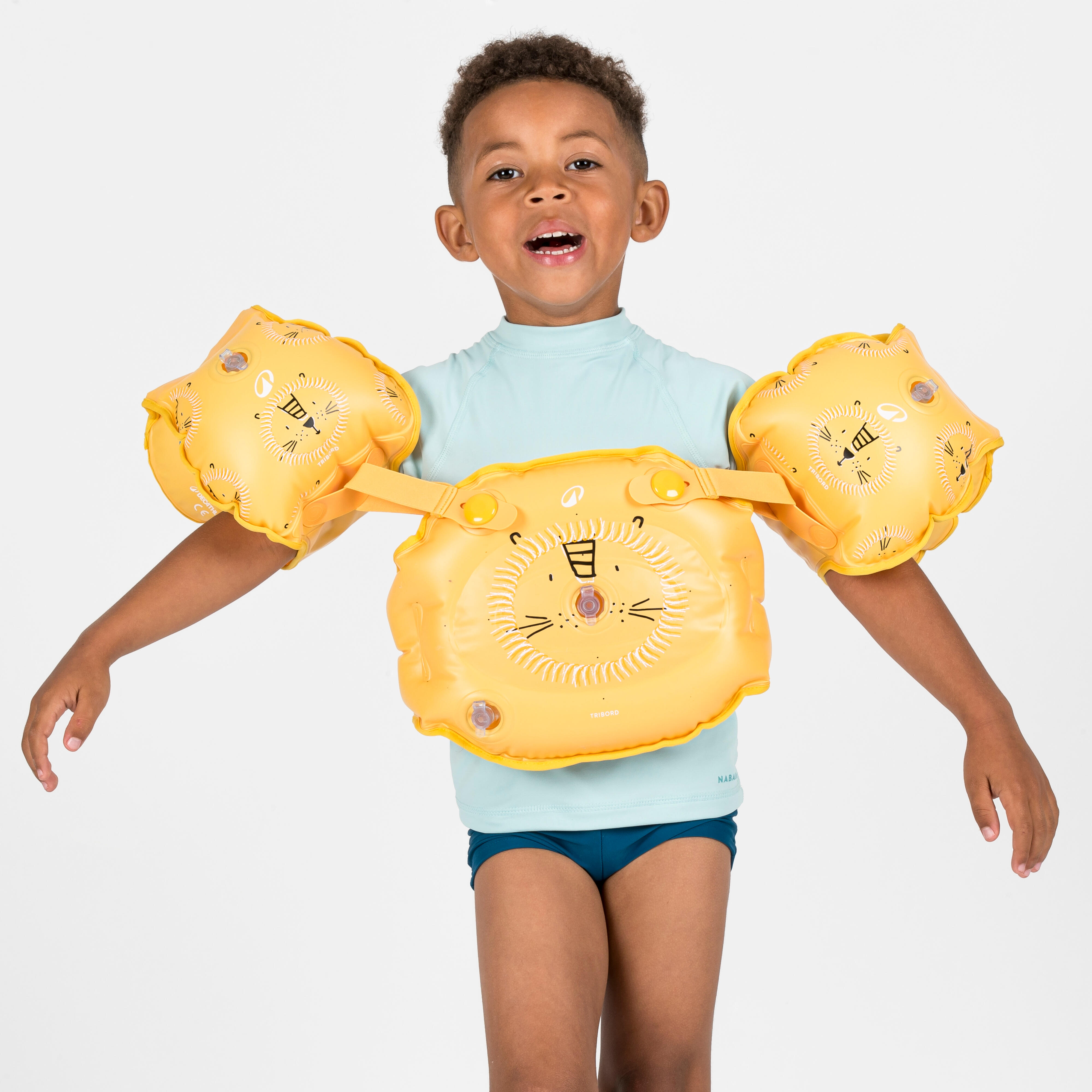 Kids’ progressive swimming pool armbands-waistband - Tiswim yellow lion