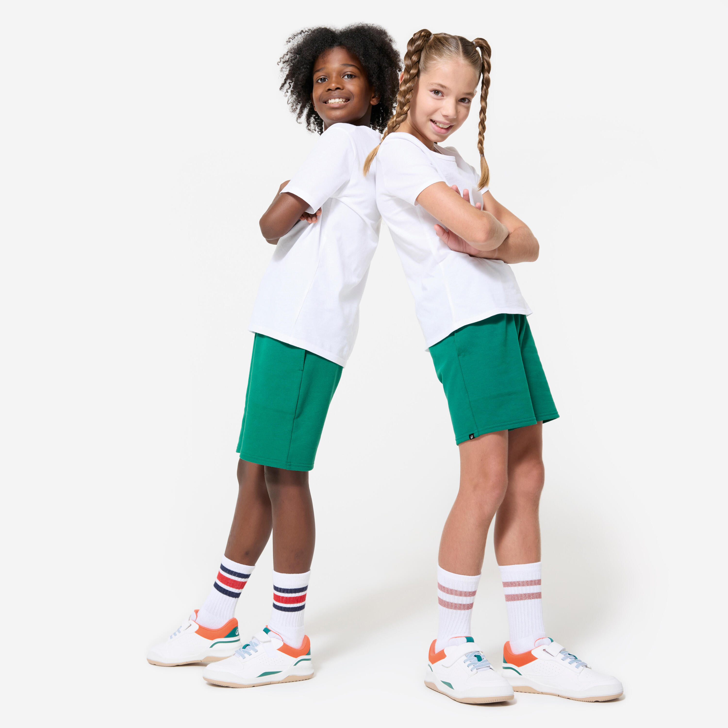 Pantaloncini bambino ginnastica regular fit cotone verdi 2/7