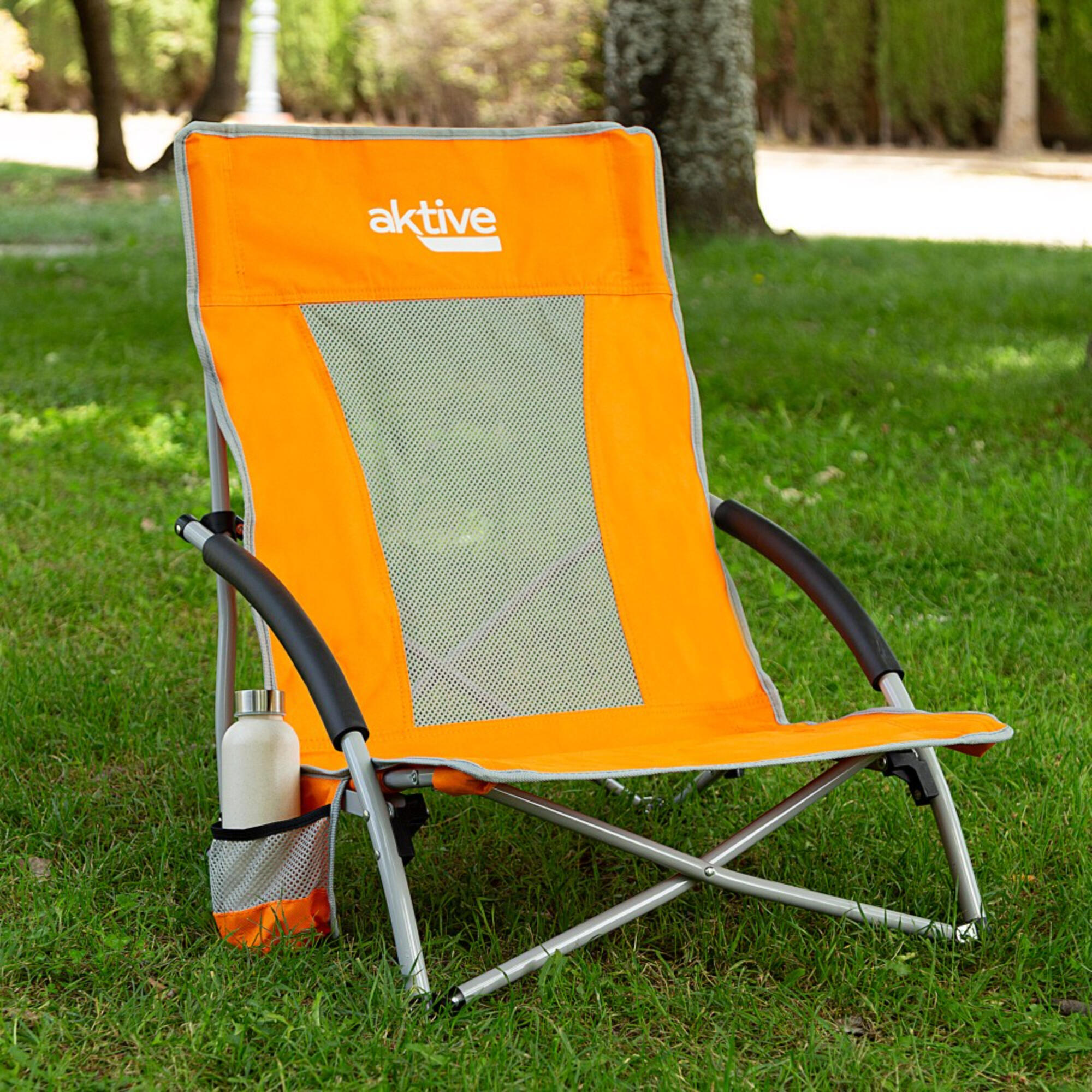 Aktive Silla de playa plegable baja y transpirable naranja c/posavasos - CD 4/4