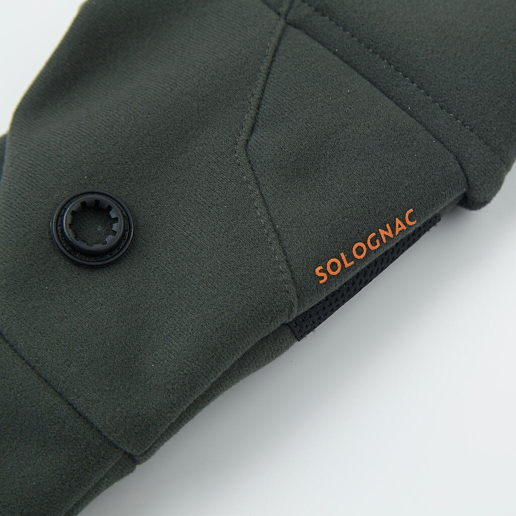 ТОПЛИ РЪКАВИЦИ БЕЗ ПРЪСТИ SOFTSHELL 500, С КАПАК, ЗЕЛЕНИ