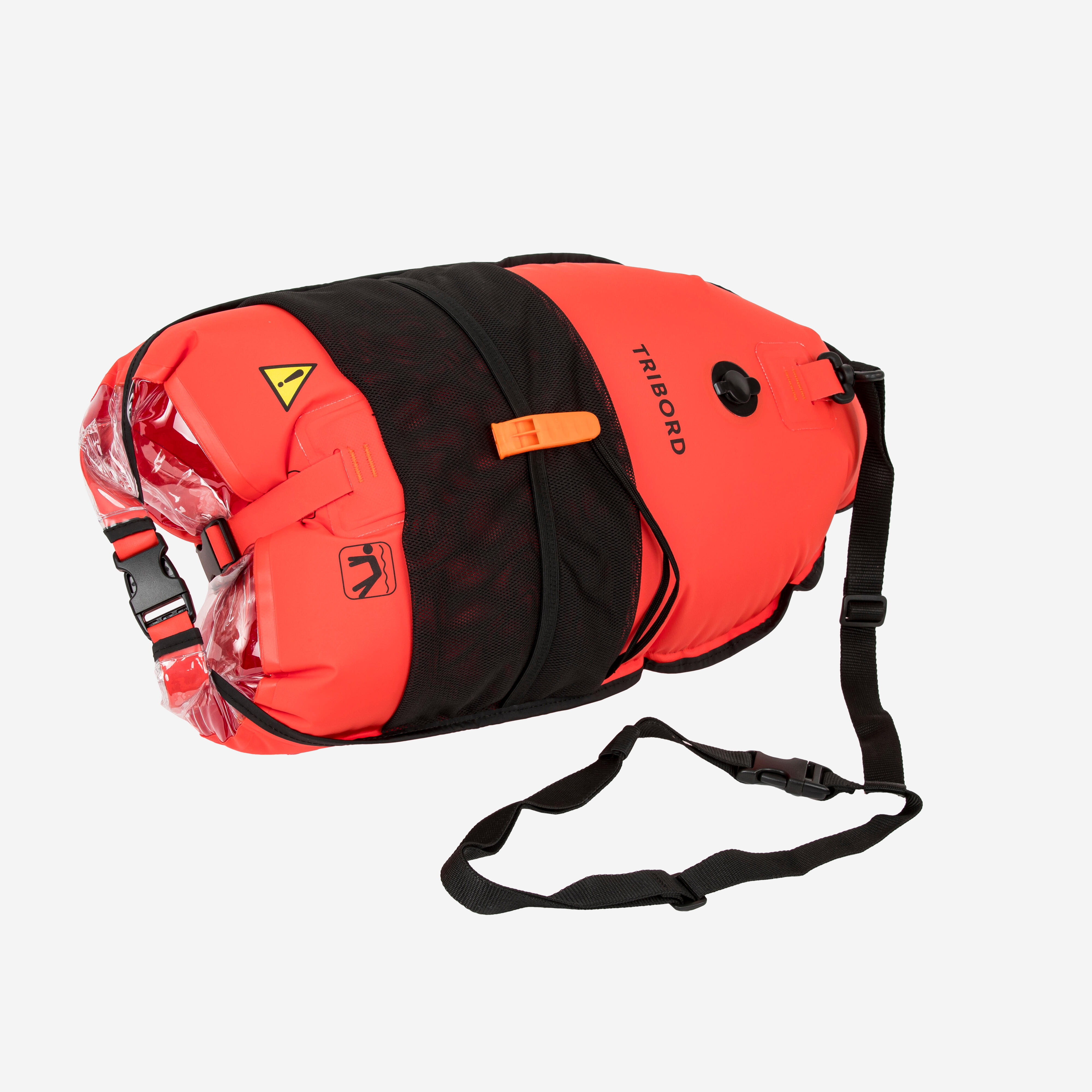 Open-water swimming buoy with inner compartment and net - OWS500 orange