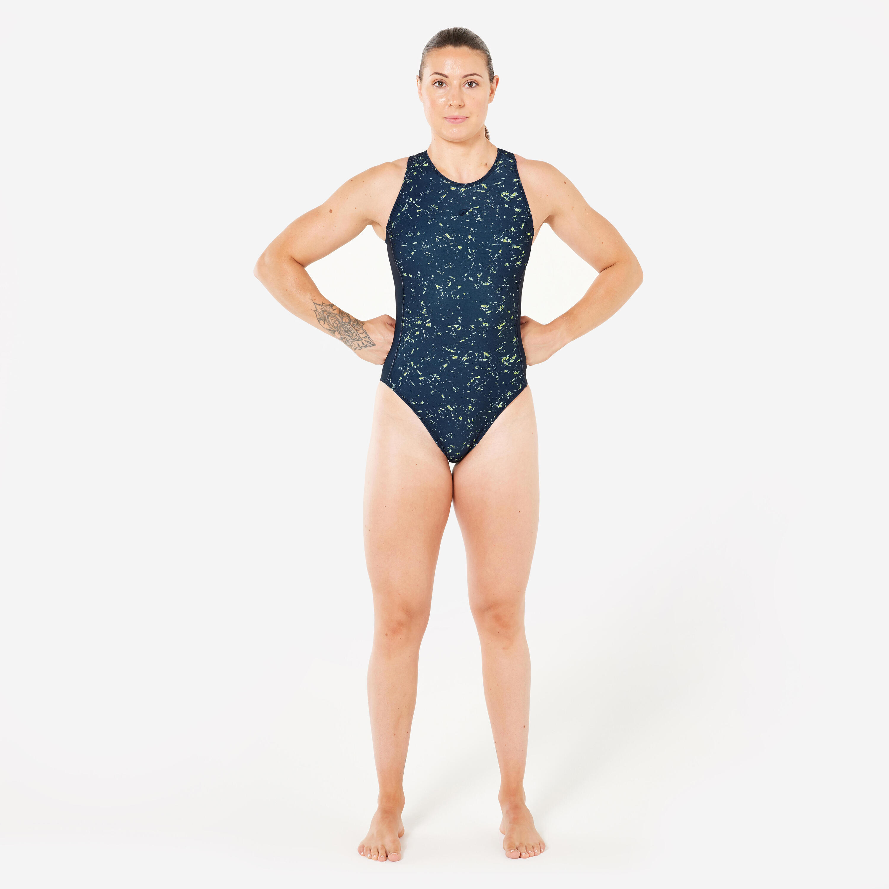 Waterpolobadpak voor dames All sand marineblauw 2/6