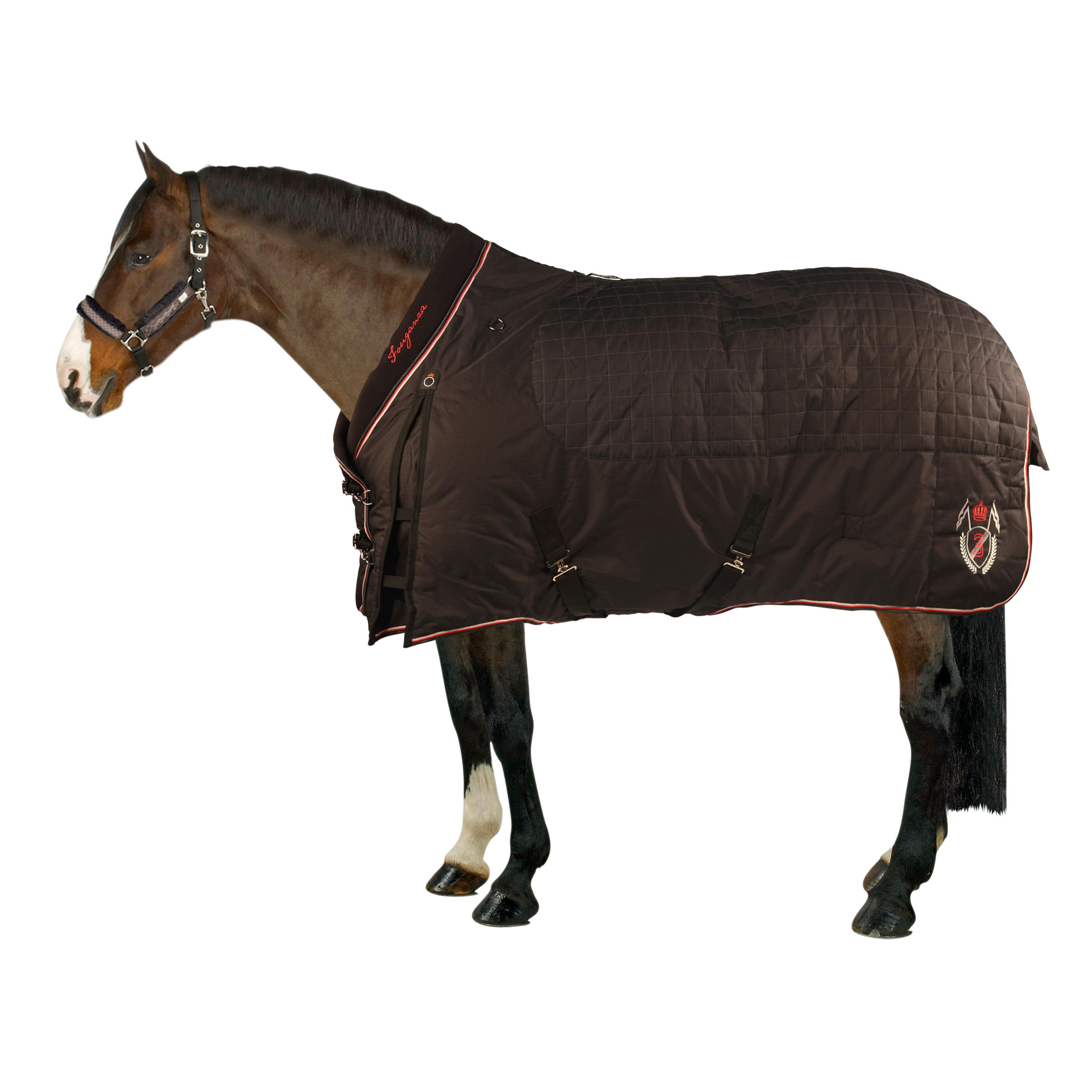 FOUGANZA STABLE 400 "3" horse riding stable rug - anthracite/red - pony and horse