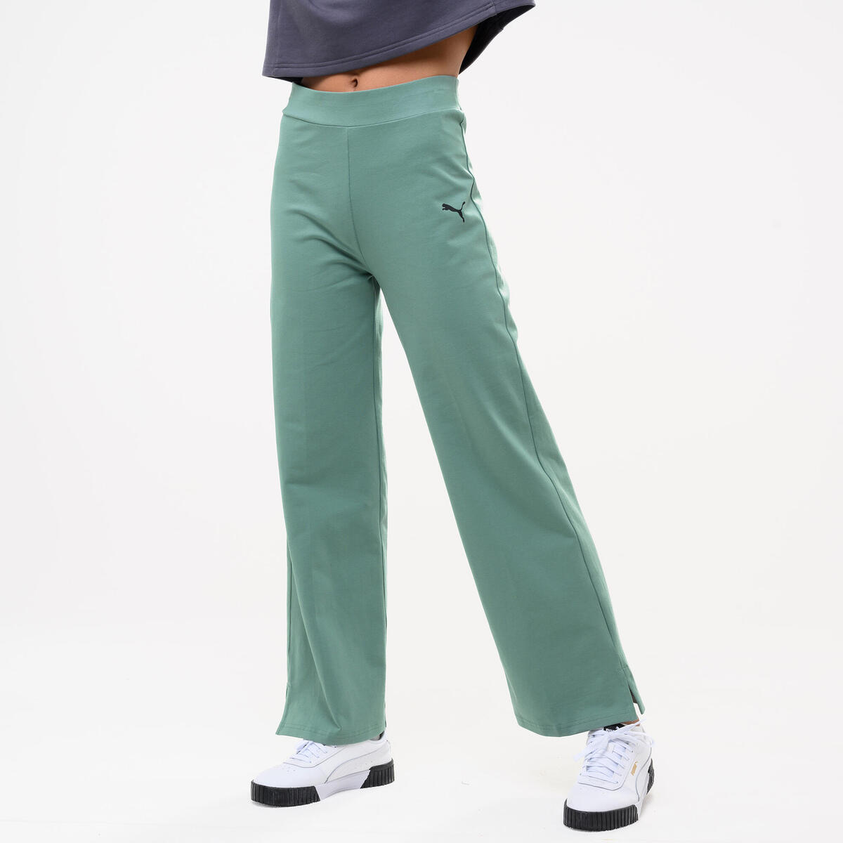 Pantalon droit en coton femme, vert