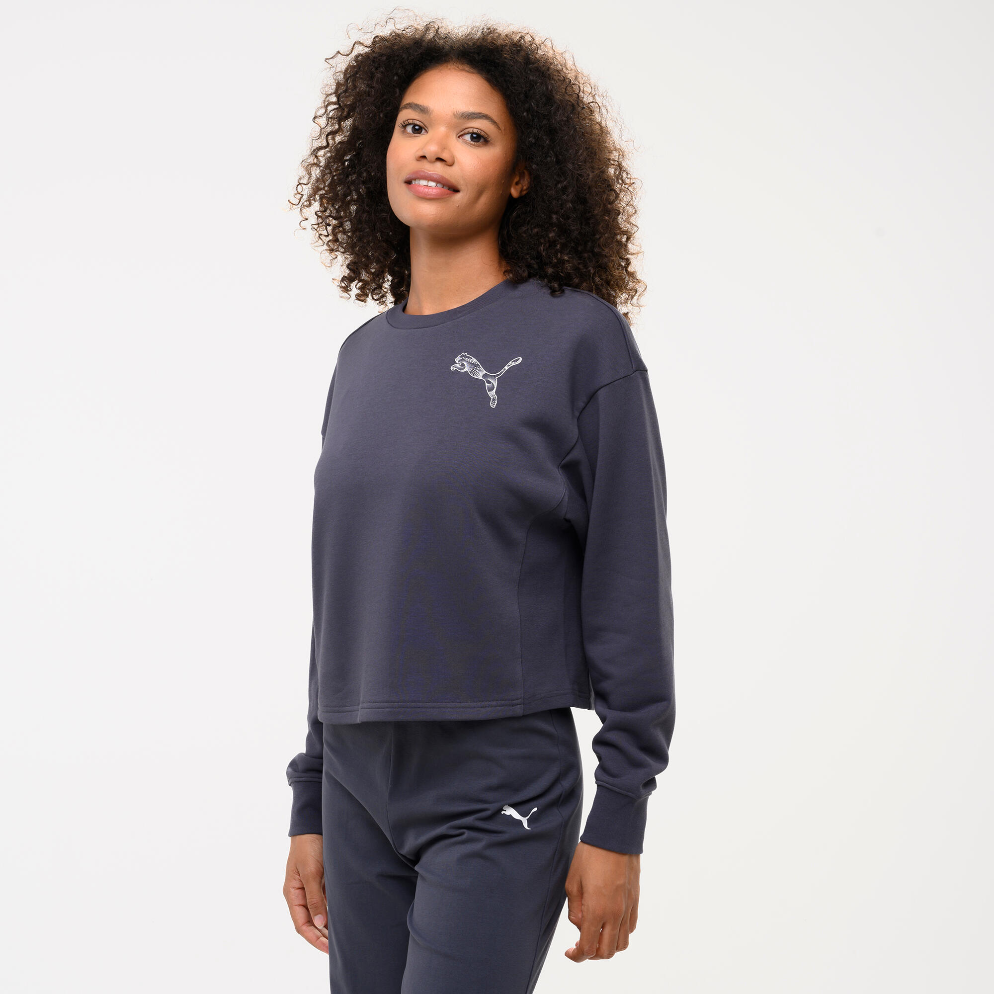 Sweat sans capuche femme, gris foncé 3/4