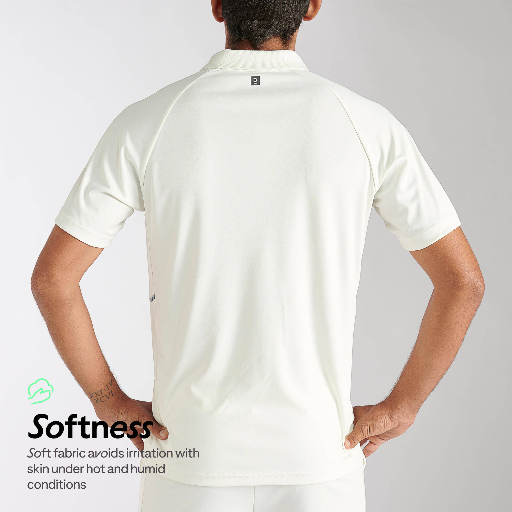 Men Cricket Short Sleeved Polo Tshirt Comfort P500 - White -  3